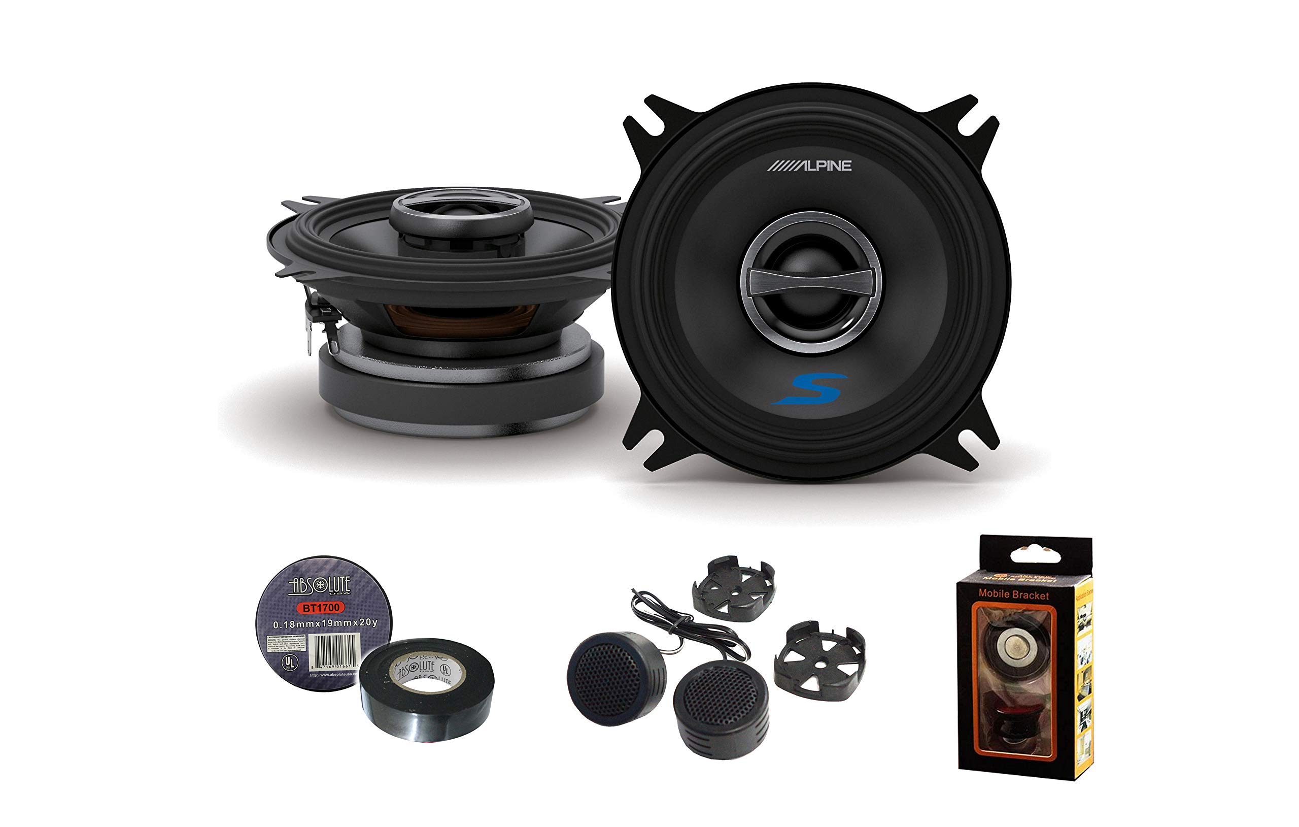 Alpine S-S40 S-Series 4-inch Coaxial 2-Way Car Speakers (Pair) with 4x6 Adapter Plate - High Performance Audio for Cars, Trucks & SUVs - Perfect for Upgrading Factory Sound System