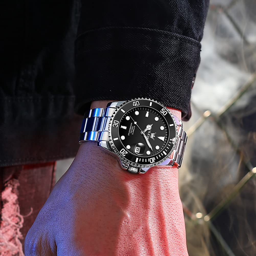 OLEVS Men's Automatic Mechanical Watch - Skeleton Dial, Waterproof, Stainless Steel Band - Perfect for Business, Casual & Formal Wear