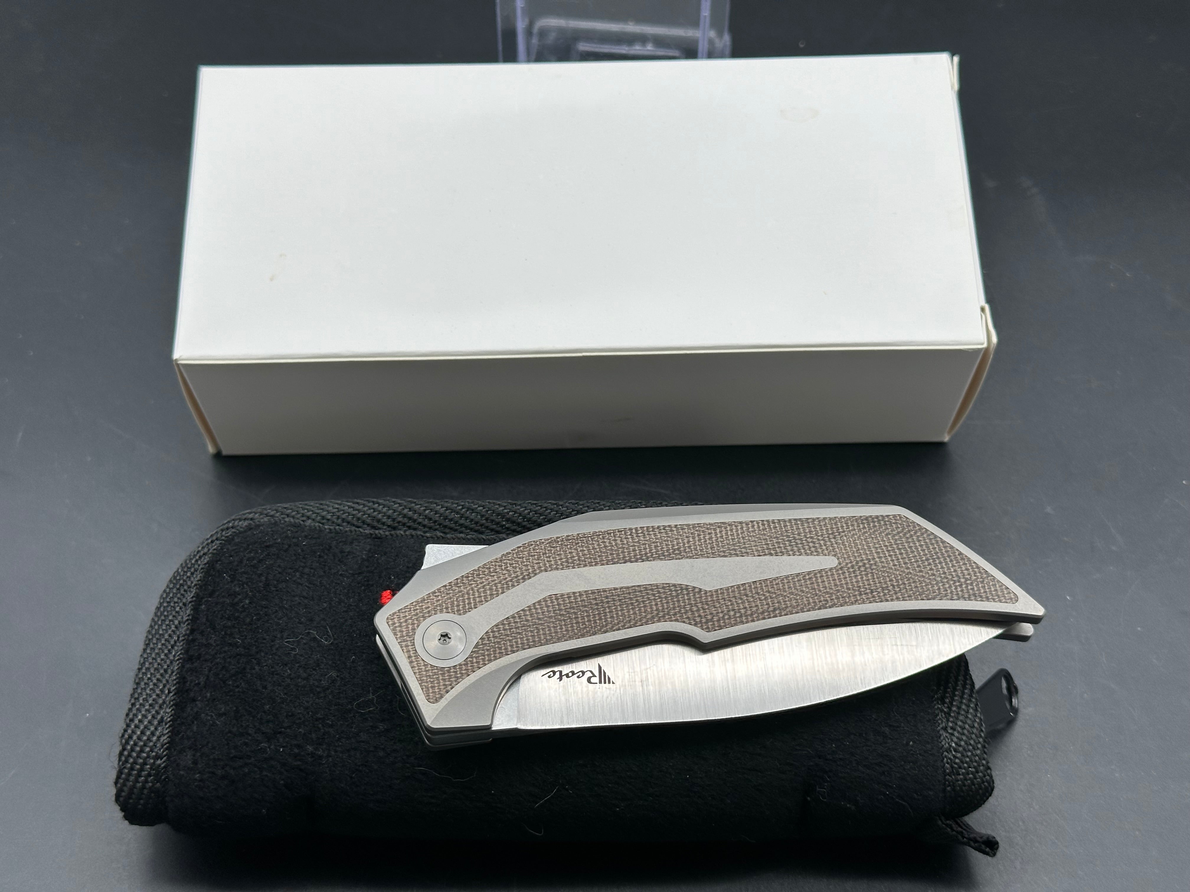 Reate Knives Tashi Bharucha T4000 Folding Pocket Knife - Grey Titanium Frame, Olive Green Micarta Handle, M390 Steel Blade - EDC, Outdoor Camping, Survival Gear