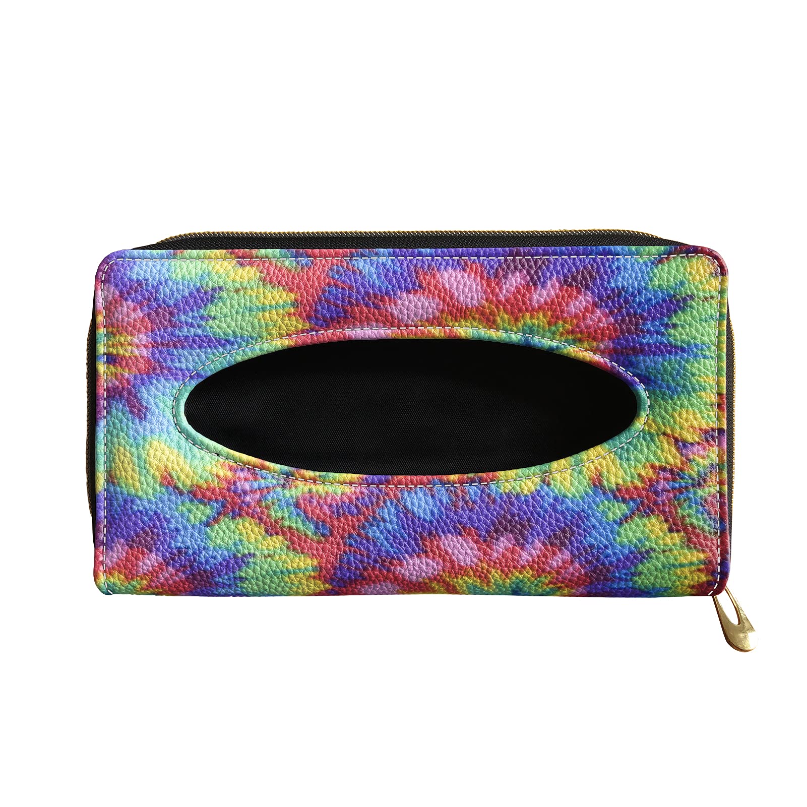 Colorful Tie Dye Car Tissue Holder - PU Leather Hanging Visor Paper Towel Clip & Backseat Door Storage Case for Auto, SUV | Perfect for Road Trips, Family Travel & Daily Commute
