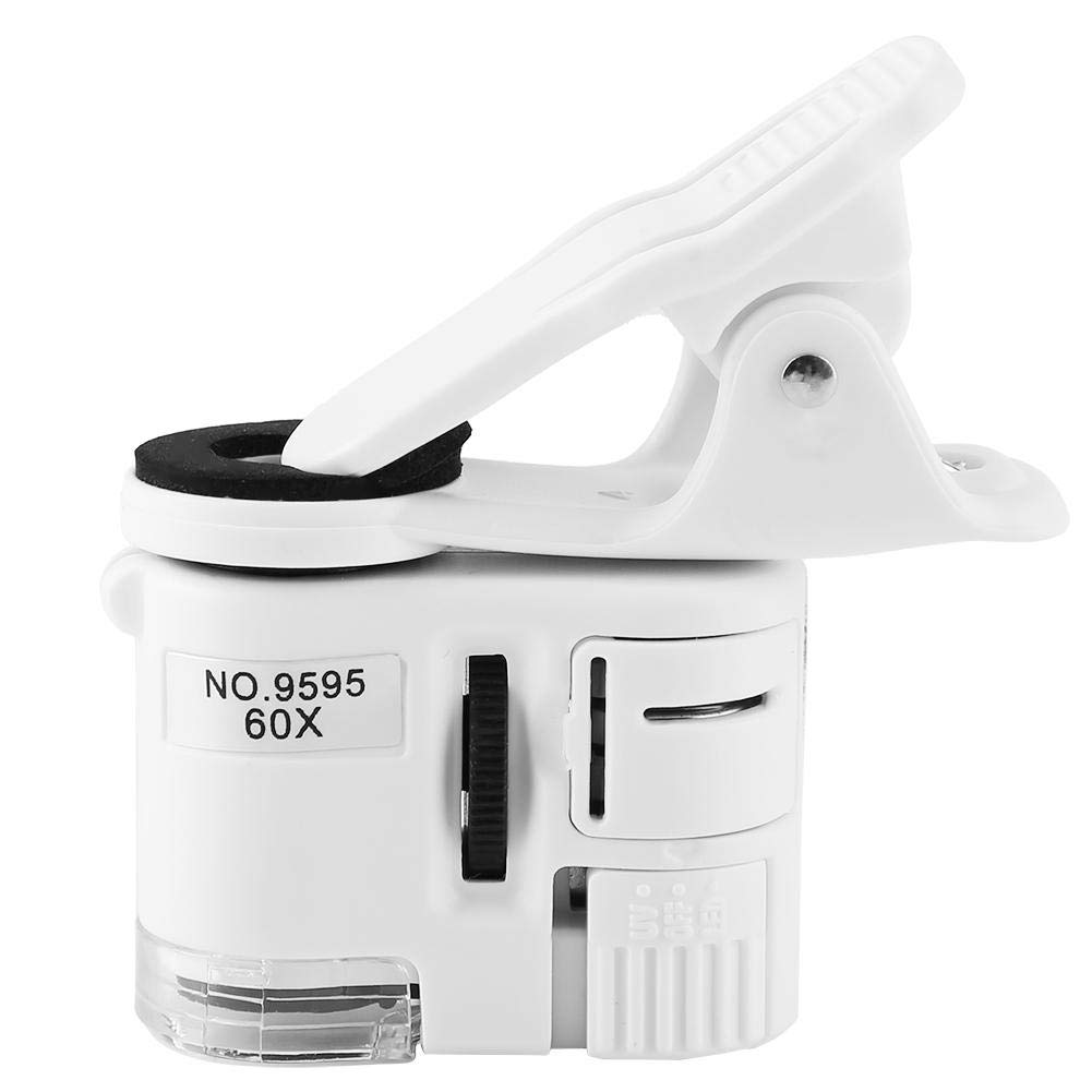 Akozon 60X Mini Phone Microscope with LED Light - Clip-On Magnifier for Mobile Phones, Ideal for Coin Collecting, Jewelry Inspection & Science Projects