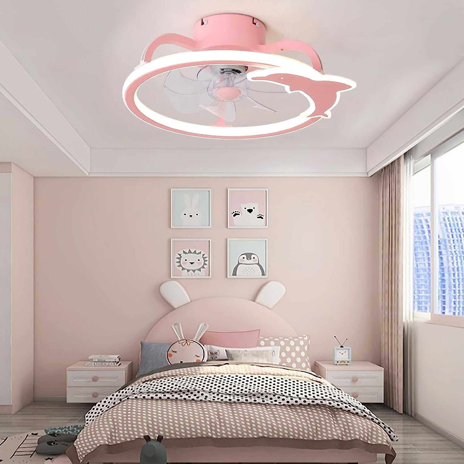 Modern Pink Ceiling Fan with Light - 6 Speed Reversible LED Dimmable Ceiling Fan with Remote Control & Timer - Ultra Quiet for Bedroom, Nursery, Kindergarten, Living Room & Office