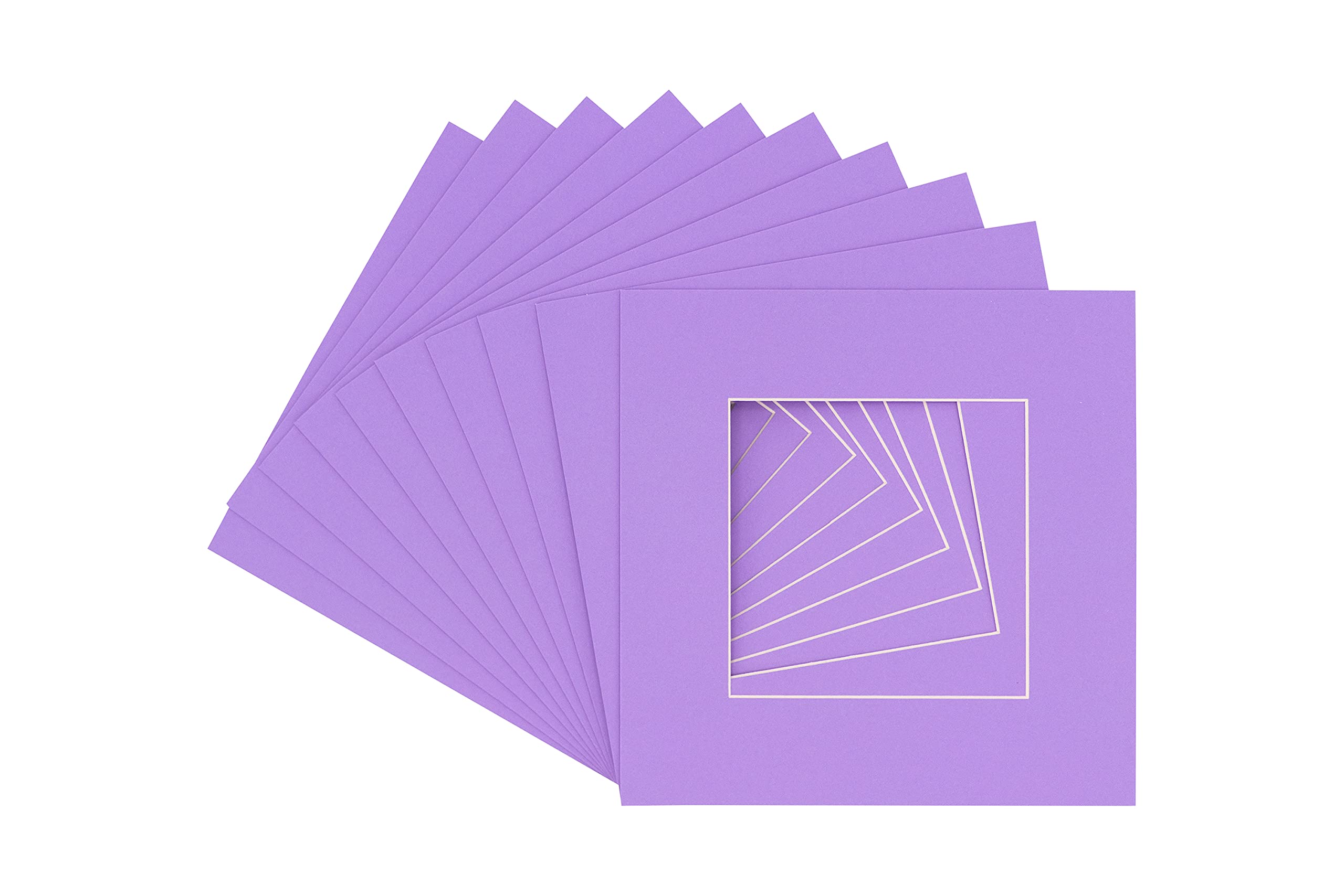 20x20 Inch Precut Light Purple Acid-Free Matboard for 10x10 Photos - Bevel Cut Picture Mat for Frames (Pack of 10) with Backing Boards & Clear Bags - Perfect for Art Displays, Photo Albums, and Home Decor