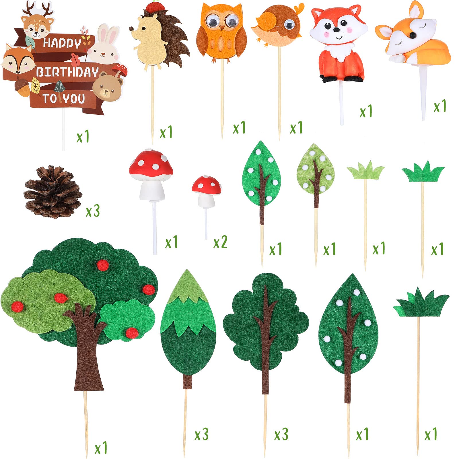 25 Pcs Woodland Animal Cake Toppers - Forest Theme Cupcake Picks with Deer, Fox & Raccoon - Felt Fondant Cake Decorations for Baby Shower, Kids Birthday Party - Perfect for Woodland-Themed Celebrations and DIY Cake Decorating