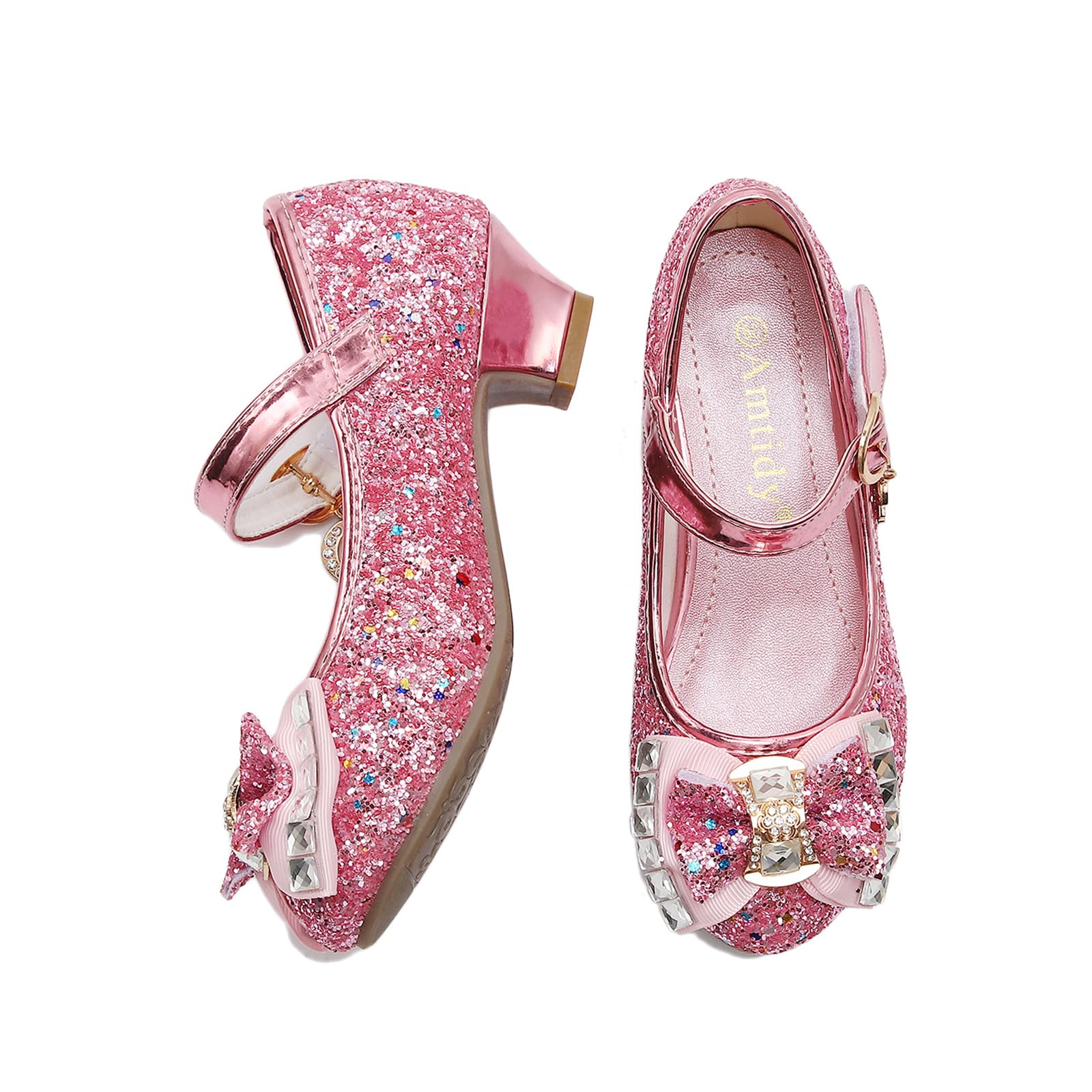 Amtidy Girls Glitter Mary Jane Dress Shoes - Princess Heels for Wedding, Party & Bridesmaids | Comfortable & Stylish Kids' Formal Footwear for Special Occasions