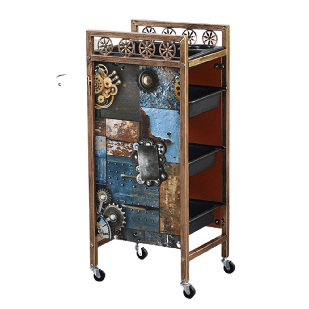 Vintage Gold Mobile Salon Hairdressing Trolley - 4-Tier Multifunctional Barber Storage Cart with Drawers & Hair Dryer Holder | Perfect for Salon, SPA, Home Styling & Hair Coloring Organization | Beauty Furniture & Stylist Tool Organizer