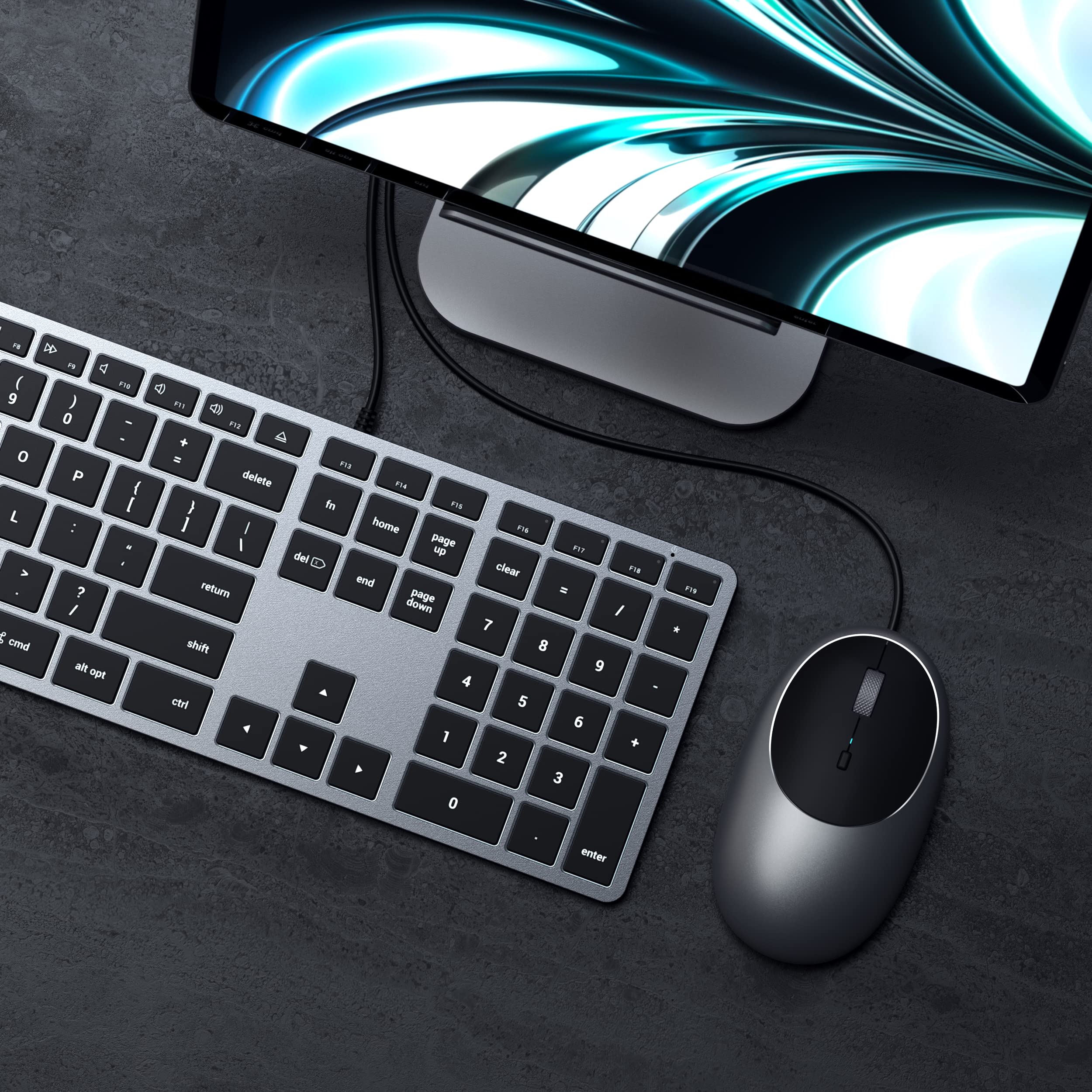 Satechi Slim W3 Wired Keyboard & Aluminum C1 Wired Mouse Bundle - USB C Backlit Keyboard with Adjustable DPI Mouse for MacBook Pro/Air, iPad Pro/Air, iMac, PC Laptops & Desktops - Perfect for Home Office, Gaming & Productivity Workstations