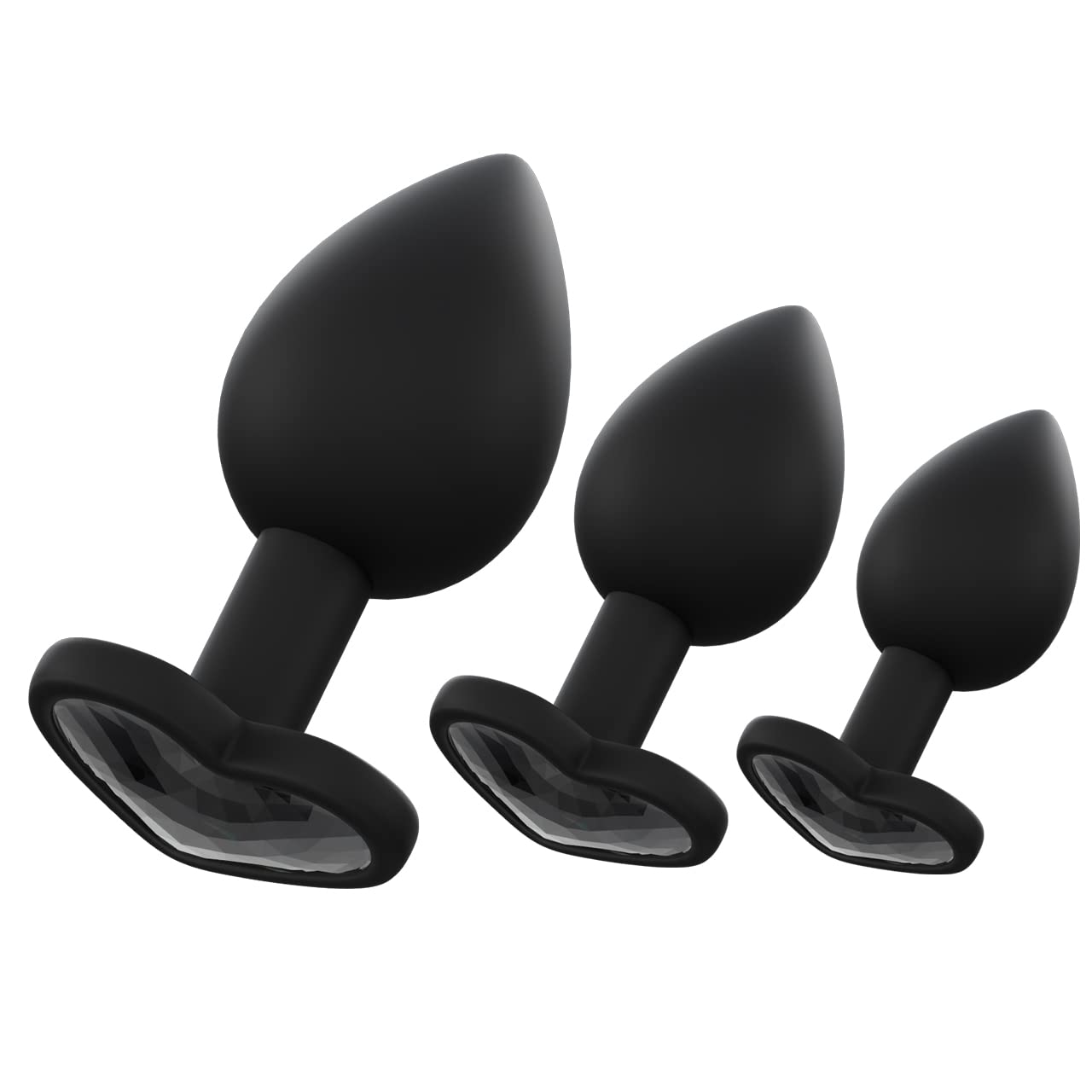 Premium Set of 3 Diamond Studded Anal Training Plugs - Soft Silicone Butt Plug Kit with Flared Base for Safe Play - Adult Fetish Toys for Couples & Solo Use - Perfect for Beginners & Experienced Users - Includes Velvet Gift Bag for Discreet Storage & Travel