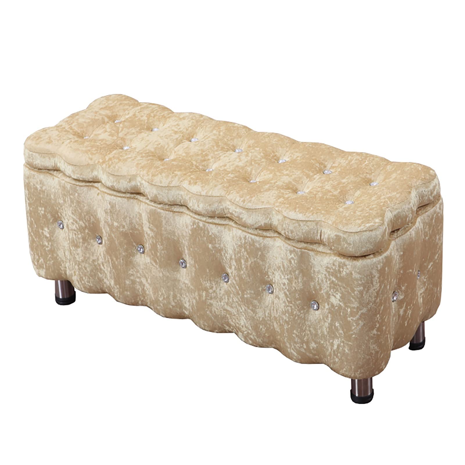 WYBB Space-Saving Ottoman Foot Stool with Storage - Heavy Duty Folding Foot Rest with Anti-Slip Pad, 330lbs Capacity - Gold - Perfect for Bedroom, Office Desk & Living Room Coffee Table