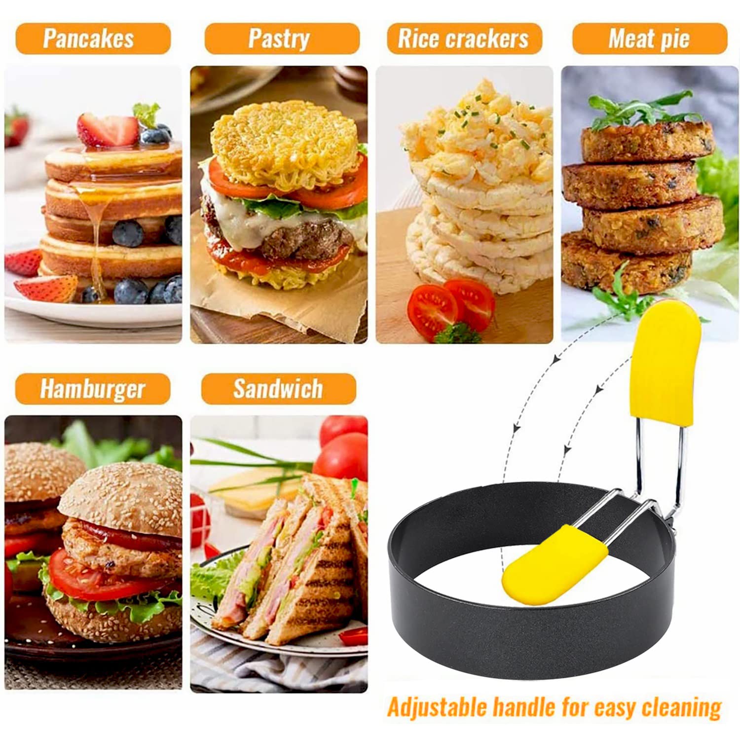 4 Inch Large Stainless Steel Egg Rings for Frying - 2 Pack Nonstick Round Egg Shaper Molds with Anti-Scald Handle - Perfect for English Muffins, Pancakes, Griddle Cooking & Breakfast Meal Prep