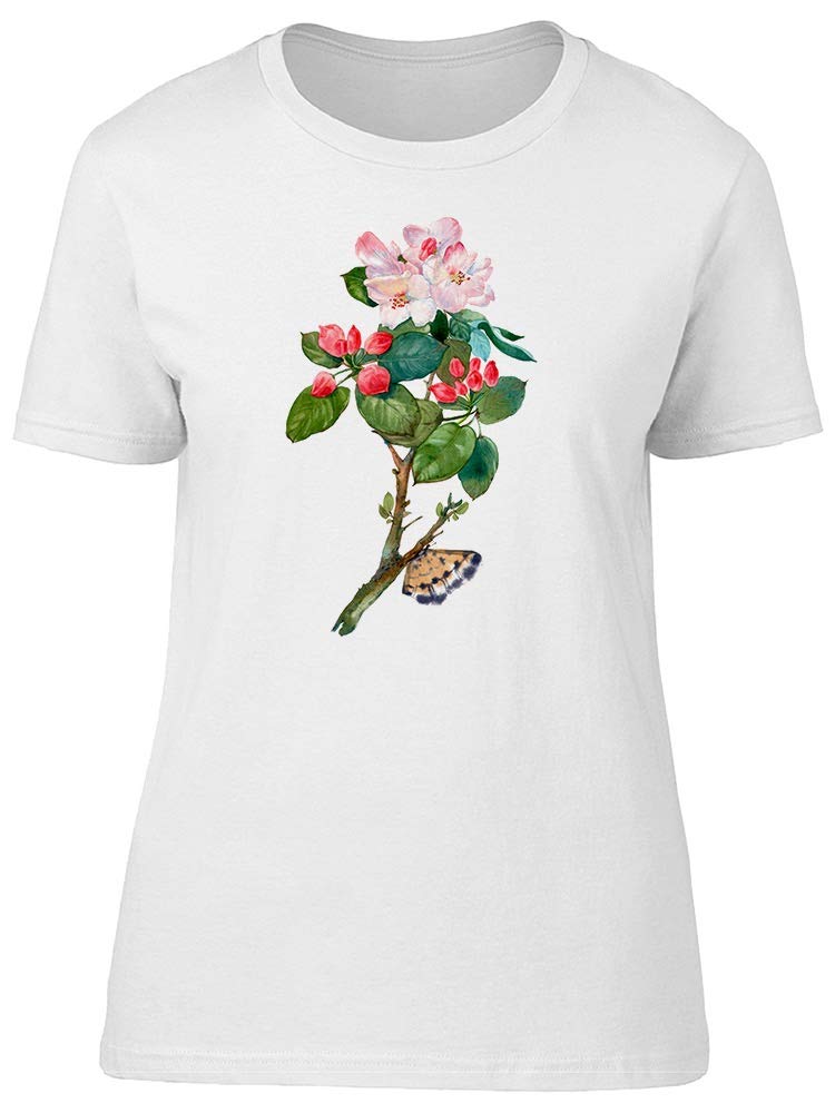 Women's Apple Tree Branch with Butterfly Graphic Tee - Casual Summer T-Shirt for Outdoors, Picnics & Nature Lovers