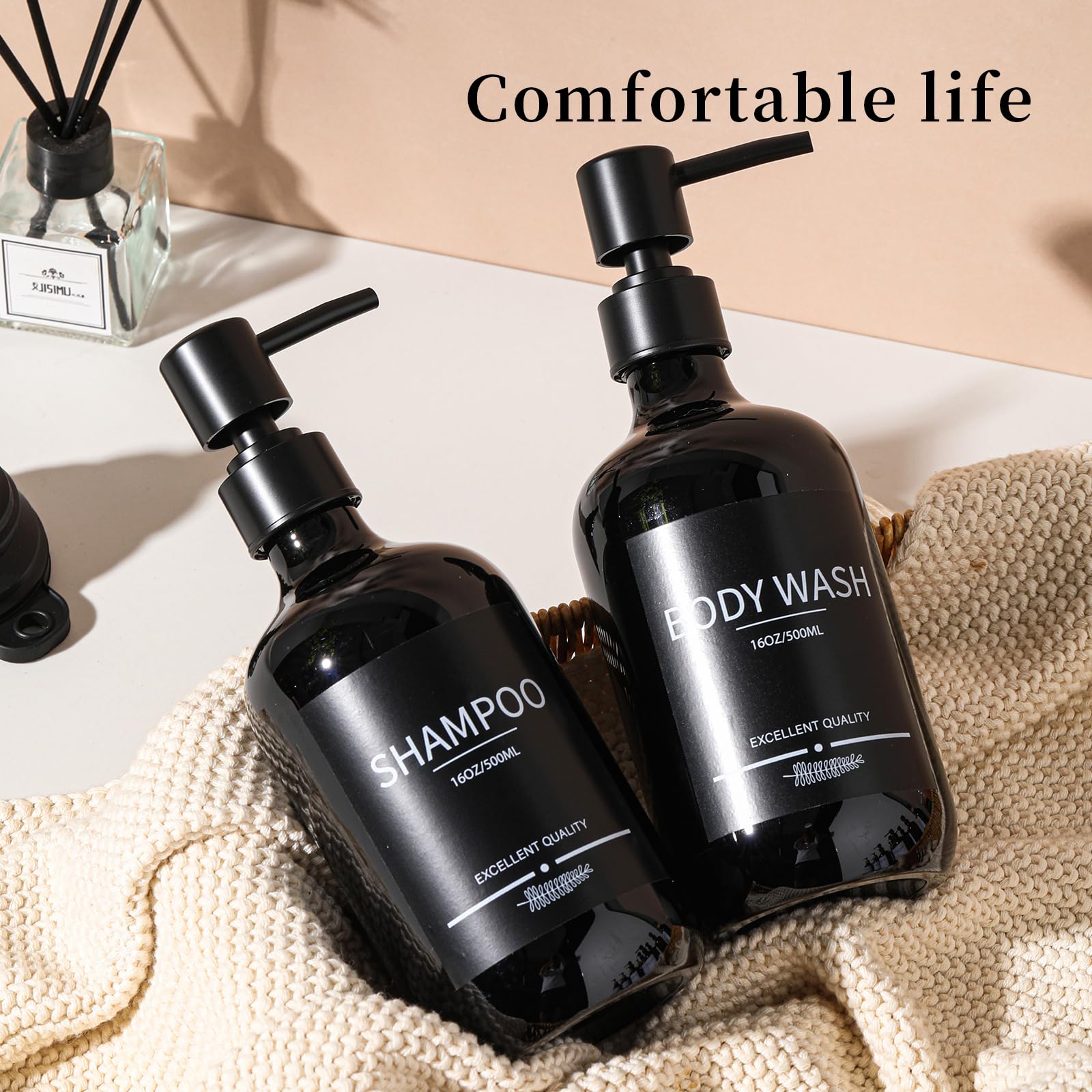 Refillable 16.9oz Shampoo and Conditioner Dispenser Bottles (5-Pack, Black) - Leakproof Shower Organizer for Bathroom, Salon, Gym & Travel