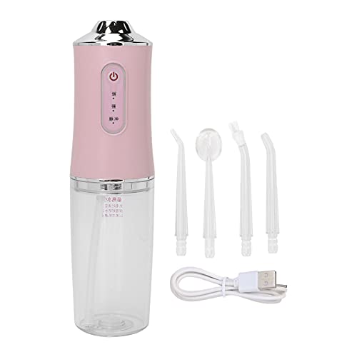 Rechargeable Cordless Water Dental Flosser - Portable Oral Irrigator with 4 Jet Tips for Teeth Cleaning, Home & Travel Use | Pink Electric Teeth Cleaner for Effective Oral Care (Ideal for Braces, Gums & Dental Hygiene)