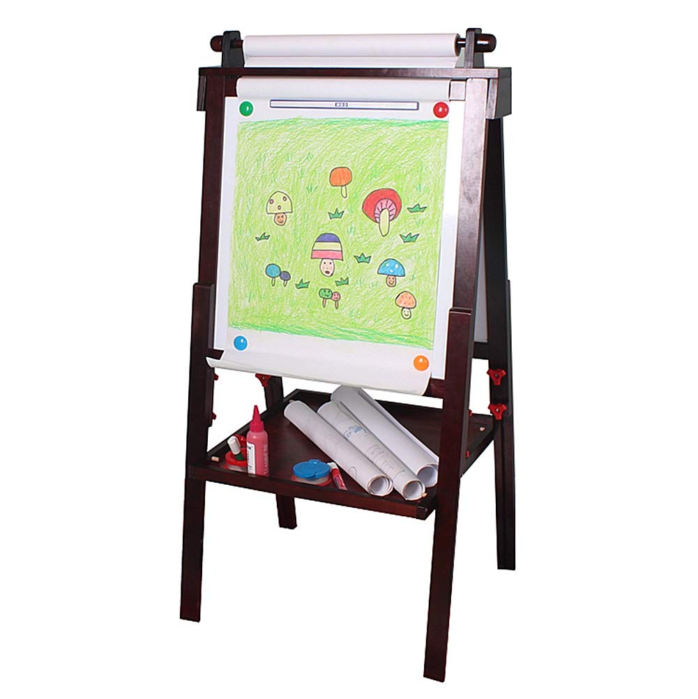 ZFF Kids Easel - Adjustable 2-in-1 Double Sided Wooden Chalkboard & Whiteboard for Children's Art & Learning (Ages 3+) - Perfect for Home, Classroom & Preschool Educational Activities (Brown)