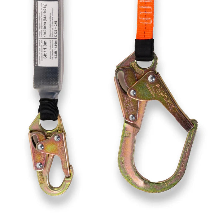 Forcefield 6ft Shock Absorbing Safety Lanyard with Hook - Heavy Duty Fall Protection for Construction, Roofing & Industrial Work (Model EAL1101)