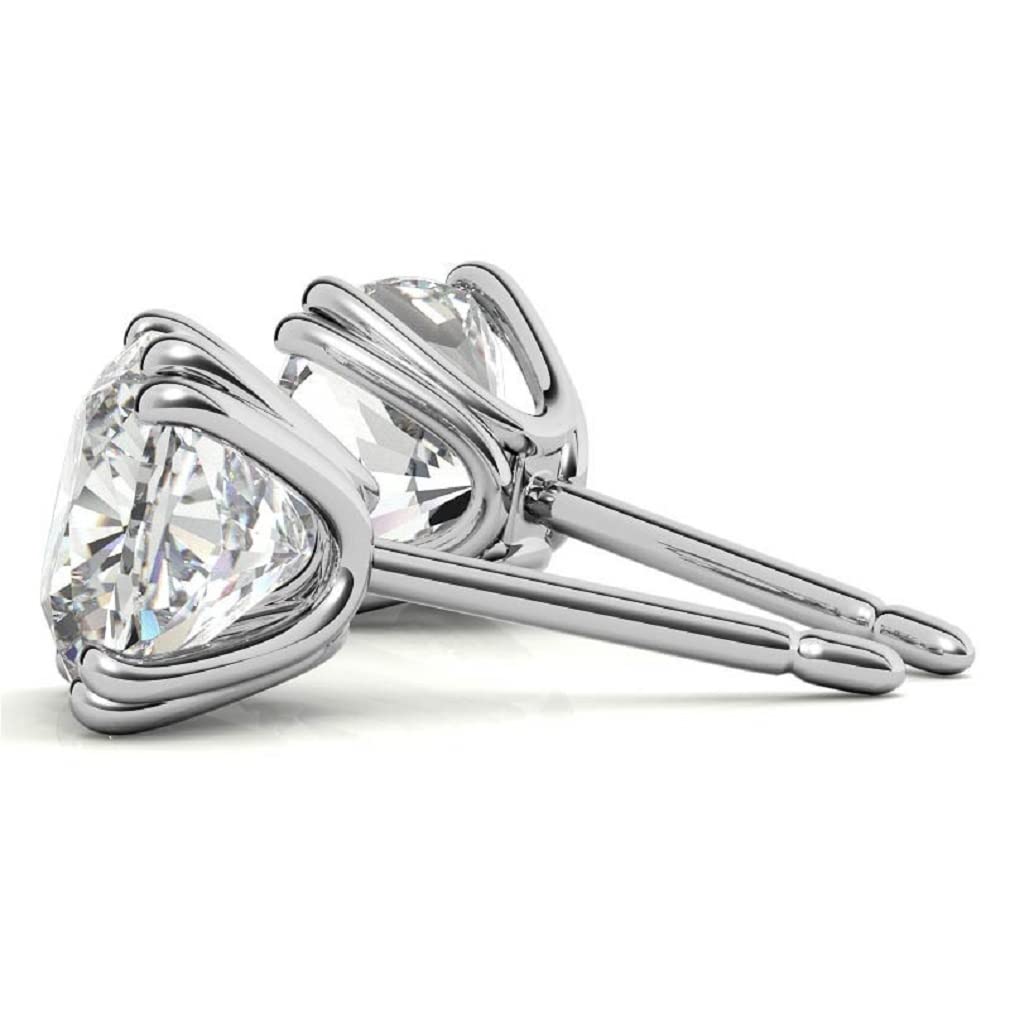 Solid White Gold Handmade Moissanite Diamond Stud Earrings for Women - 2.5 TCW Cushion Cut, Dual Prong Solitaire Earrings - Bridal & Engagement Gifts - Push/Screw Back - Available in 10K, 14K, 18K White Gold - Perfect for Weddings, Anniversaries & Special Occasions
