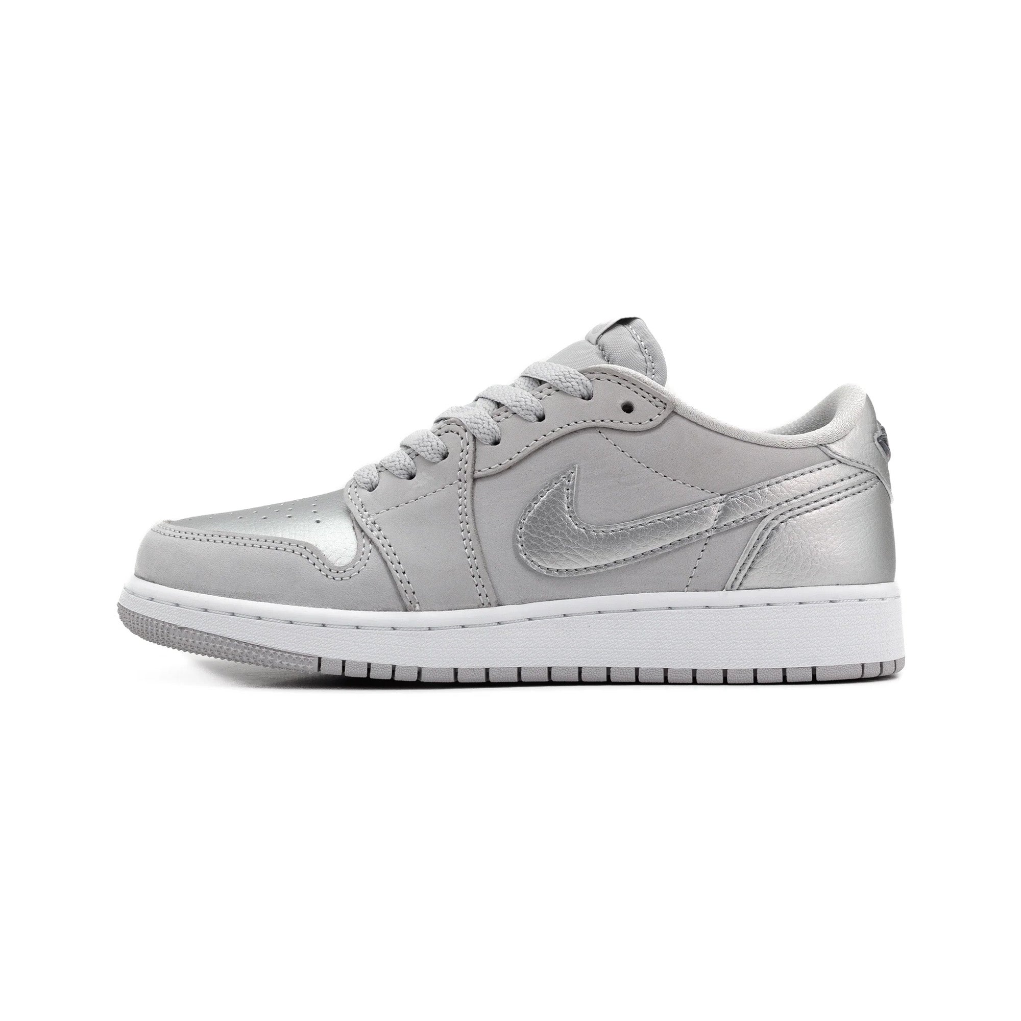 Air Jordan 1 Low OG 'Metallic Silver' GS Sneakers (2024) - Retro Basketball Shoes for Women & Girls - Perfect for Casual Wear, Street Style & Sneaker Collection
