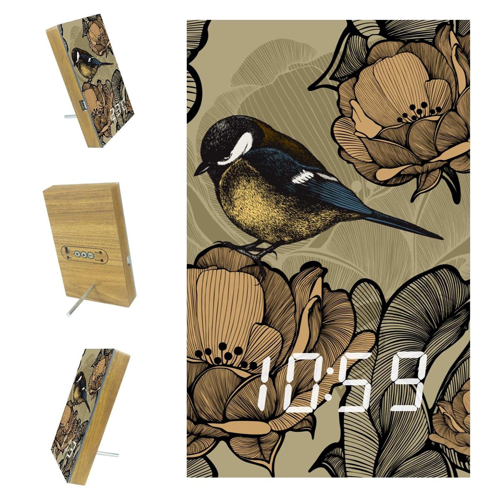 Magpie on the Flower Digital LED Alarm Clock with USB Charging Port - Bedside & Desk Clock for Bedroom, Office, Home Decor | Perfect for Nightstands, Dorm Rooms & Gift Giving