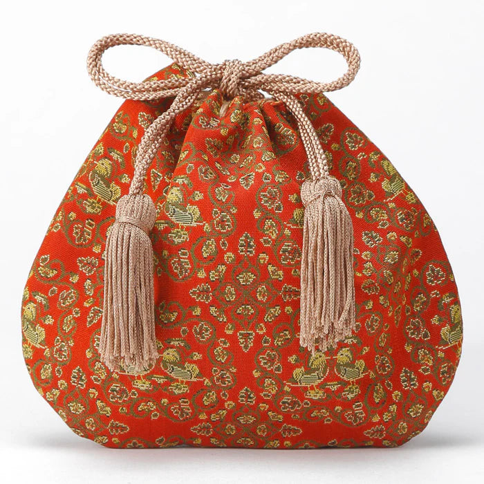 Authentic Kyoto Nishijin Ori Small Drawstring Bag - Exquisite Mandarin Ducks Design | Japanese Traditional Craft Purse for Gift, Wedding, Special Occasions