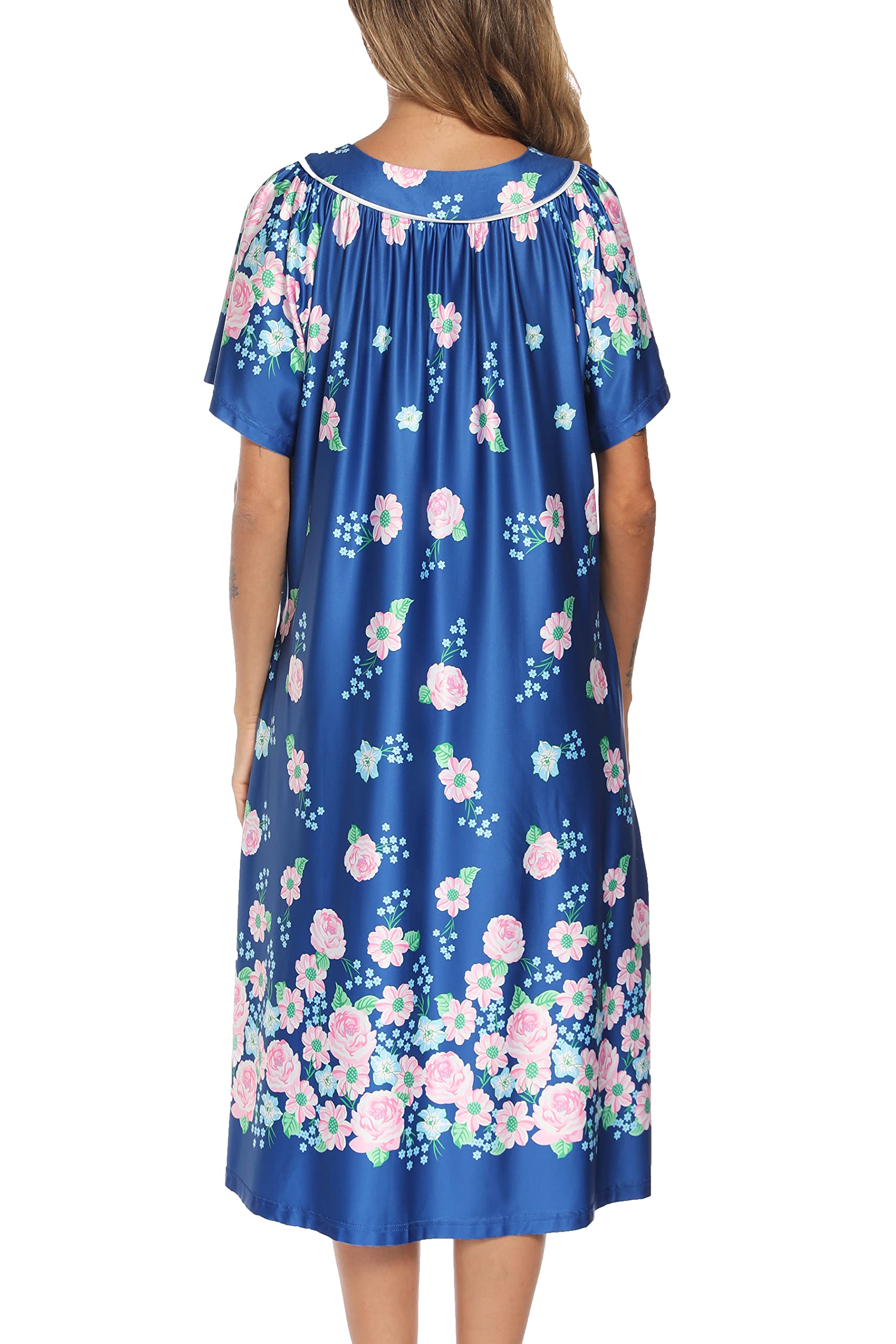 YOZLY Women's Short Sleeve House Dress - Comfortable Mumu Duster Robe with Pockets | Perfect for Lounging, Maternity Wear & Casual Home Outfits