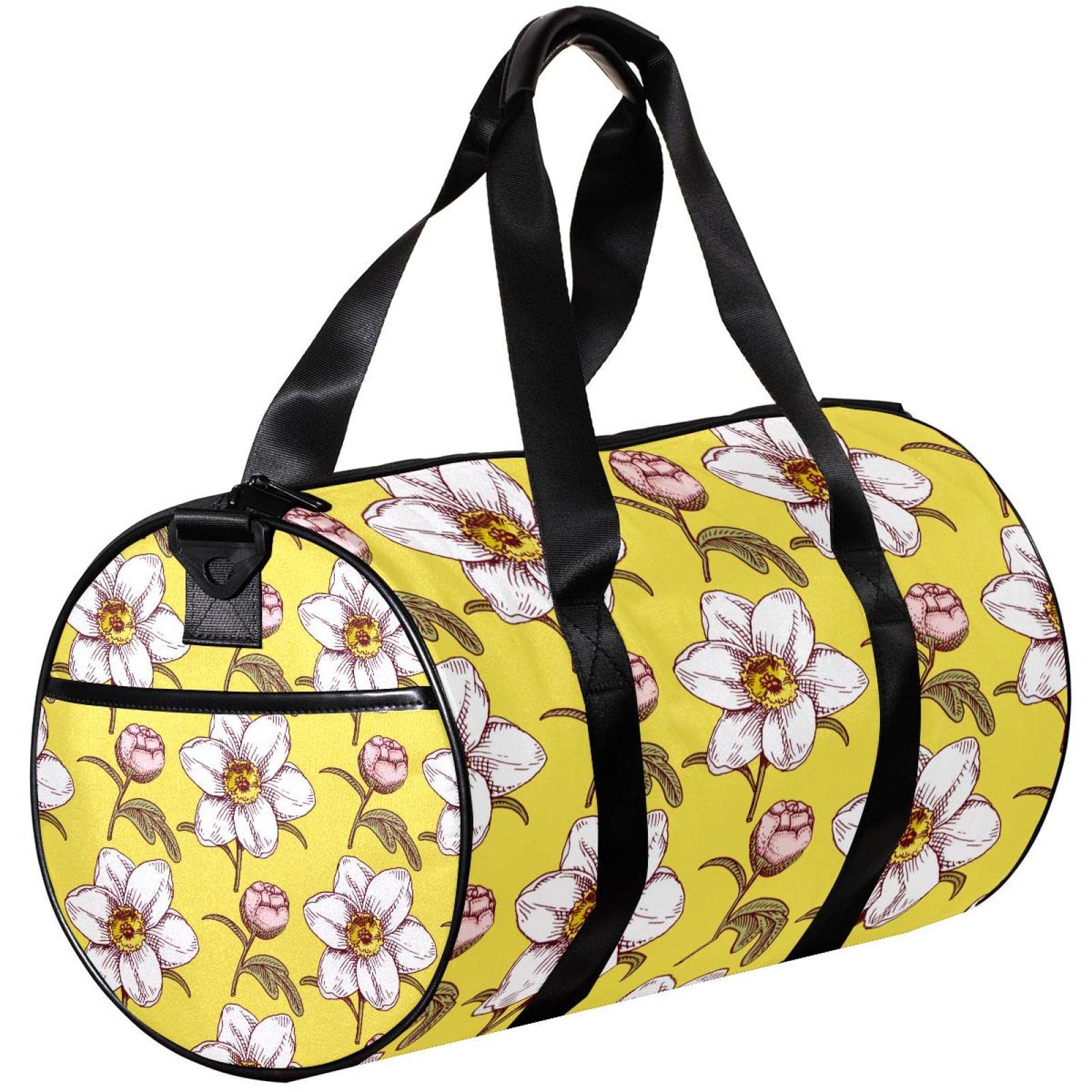 Men's Floral Yellow Gym Duffle Bag with Wet Pocket - Large Sports Travel Duffel for Workout, Gym, Yoga & Weekend Getaways