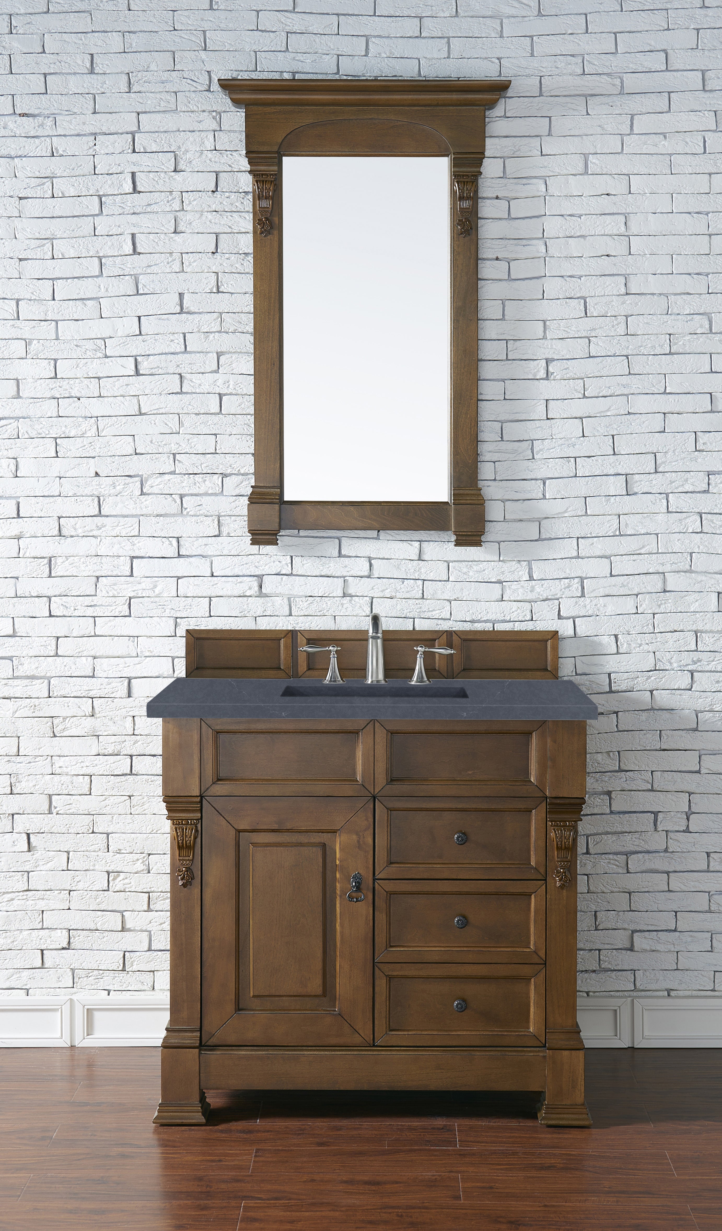Brookfield 36 Inch Single Bathroom Vanity with Country Oak Finish & 3CM Charcoal Soapstone Quartz Countertop - Perfect for Modern Farmhouse, Rustic, and Traditional Bathroom Designs