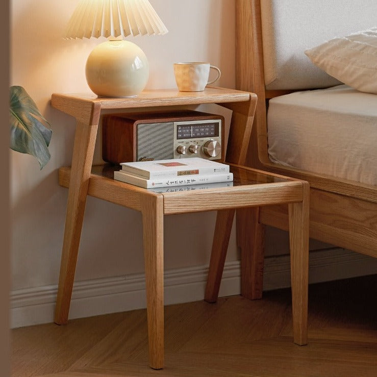 Solid Oak Wood Nightstand - Sturdy Bedside Table with Drawer for Bedroom, Living Room, or Office - Perfect for Storage and Decor