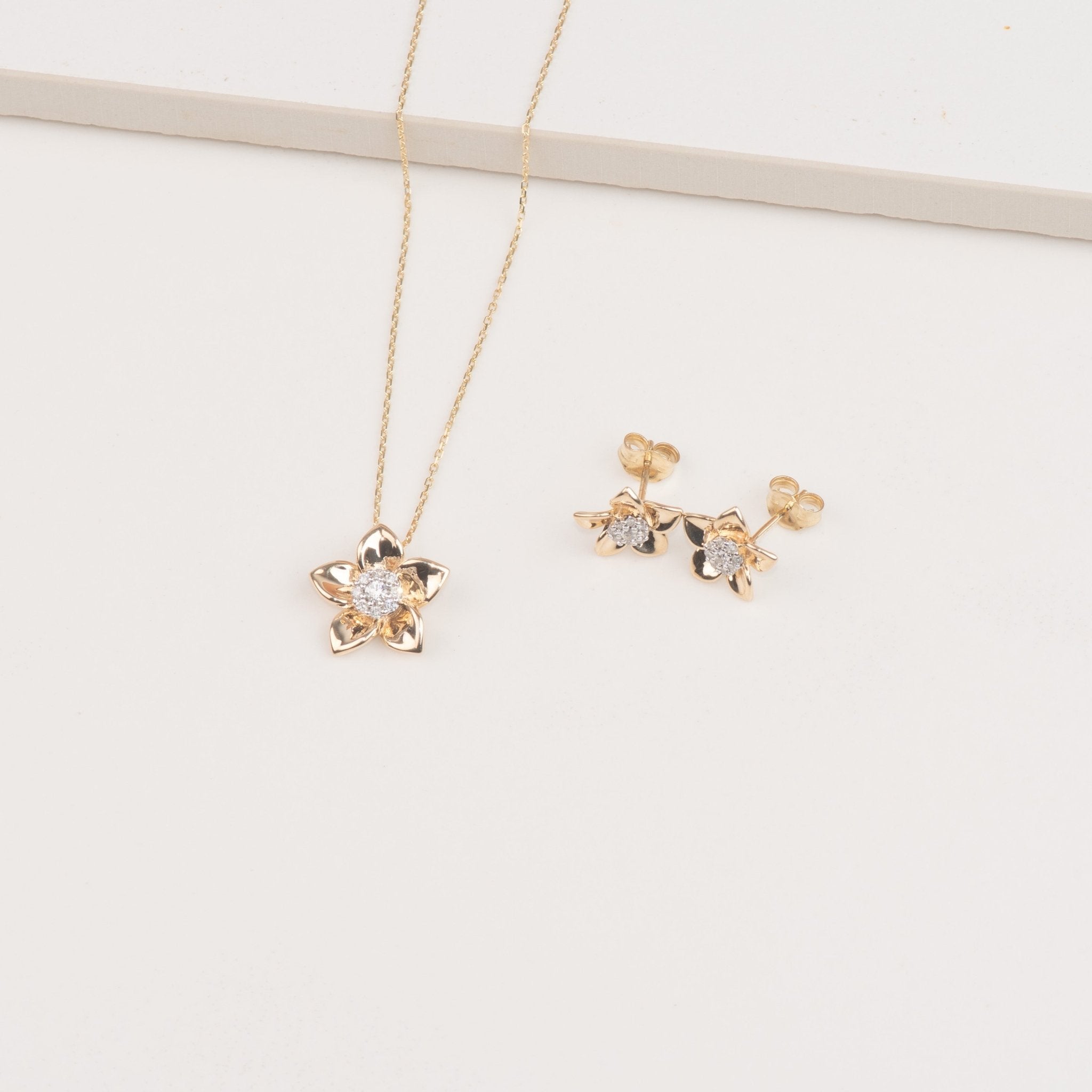 10K Yellow Gold Diamond Pave Stud Earrings with Floral Petal Design - Perfect for Weddings, Parties & Everyday Elegance