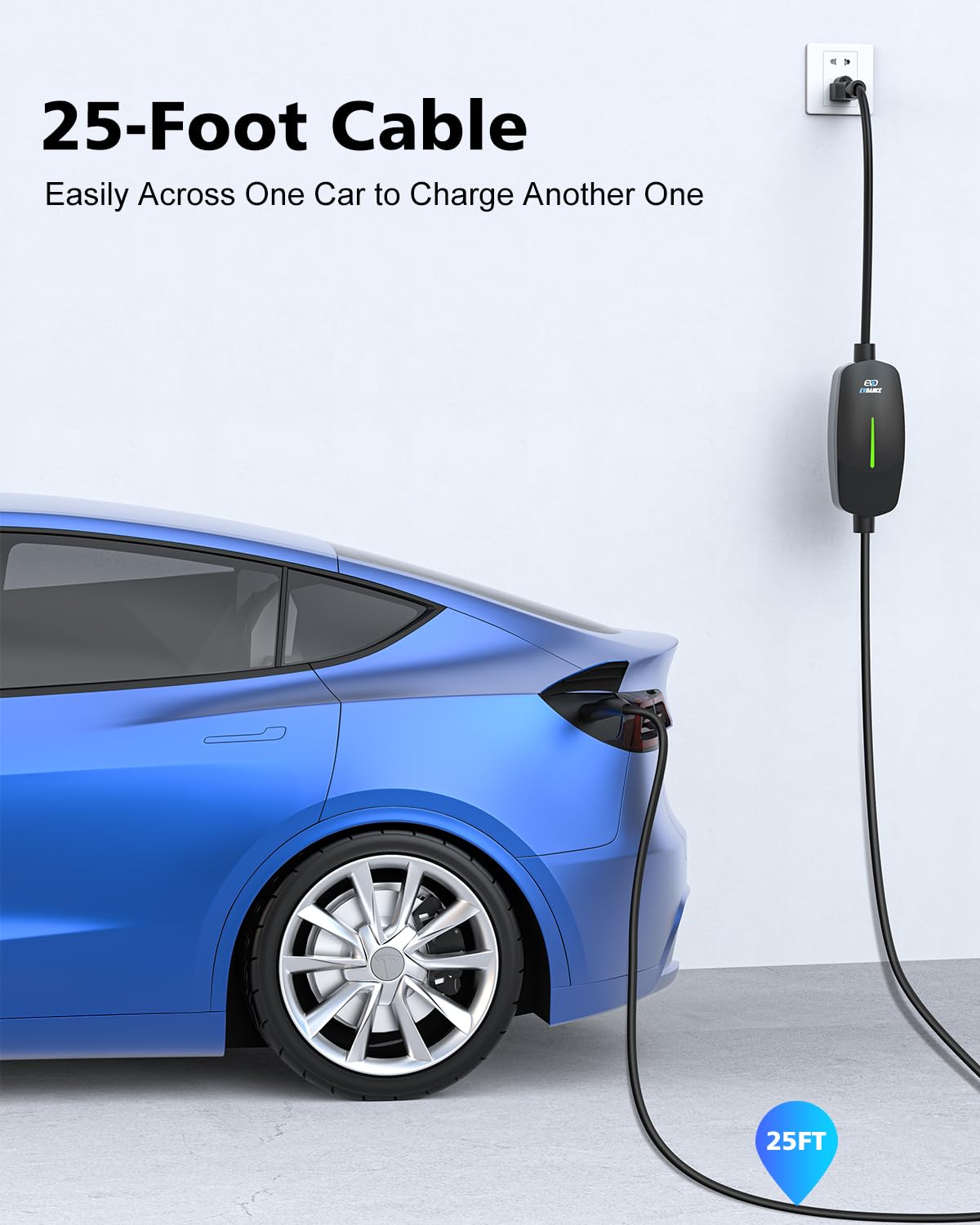 Tesla Level 1 EV Charger - 16A 110V-240V Portable Home Charging Station with 25ft Cable | Compatible with Tesla Model S/3/X/Y | NEMA 6-20 & 5-15 Plug (Black) | Perfect for Home, Garage & Road Trip Charging
