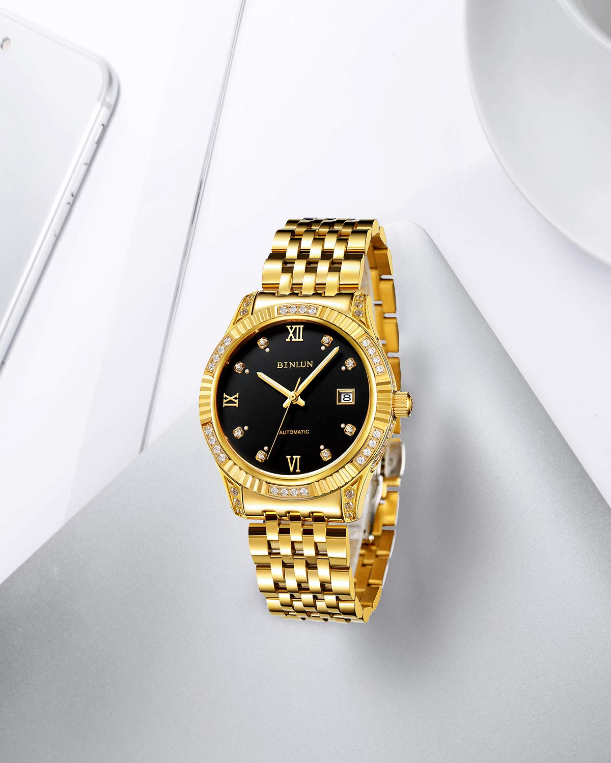 BINLUN Automatic Mechanical Men's Watch - 18K Gold-Plated Self-Winding Luxury Wristwatch for Men | Stylish Dress Watch for Business, Formal Events & Everyday Wear