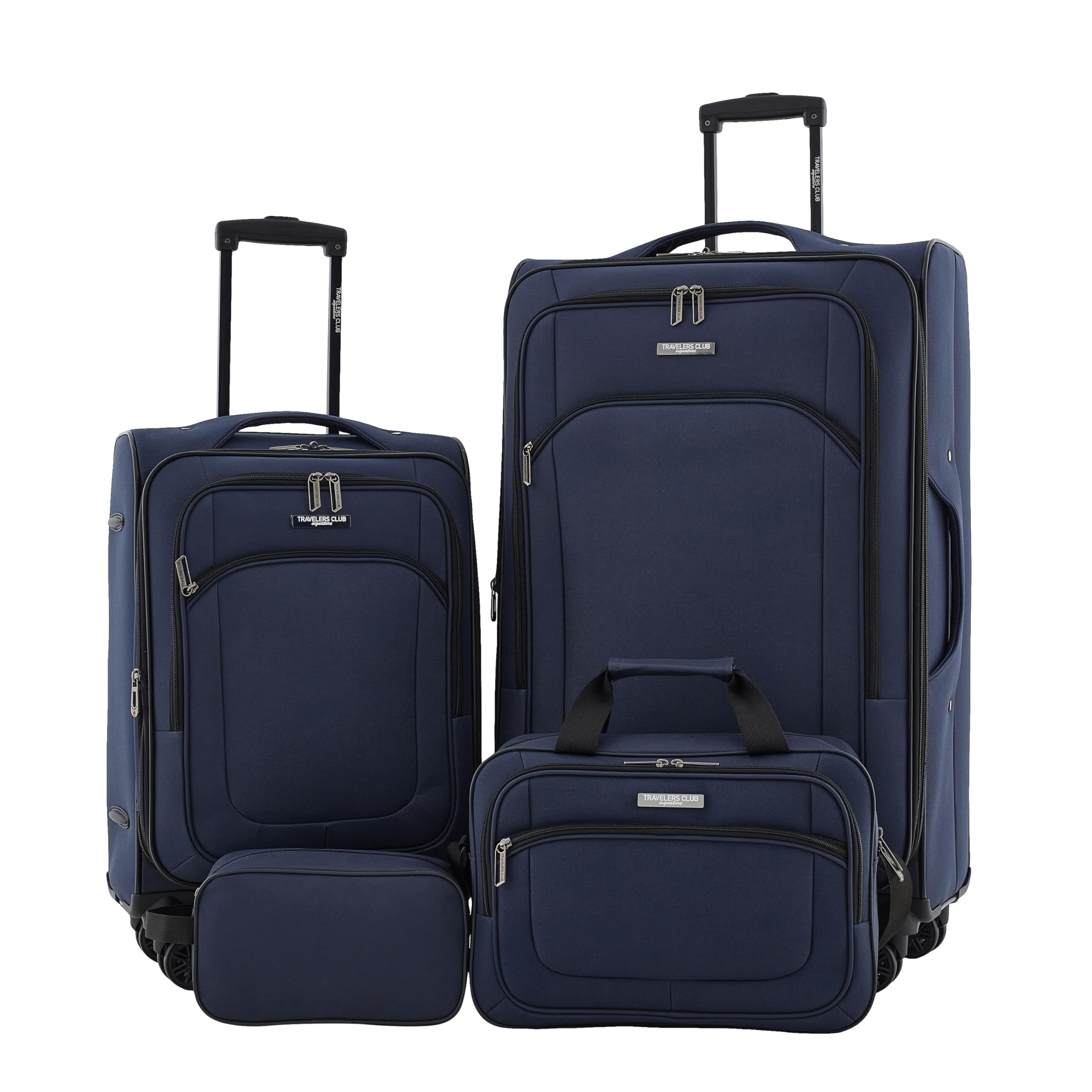 Travelers Club Soulana 4-Piece Luggage Set - Navy Blue Spinner Suitcase for Air Travel, Business Trips & Family Vacations