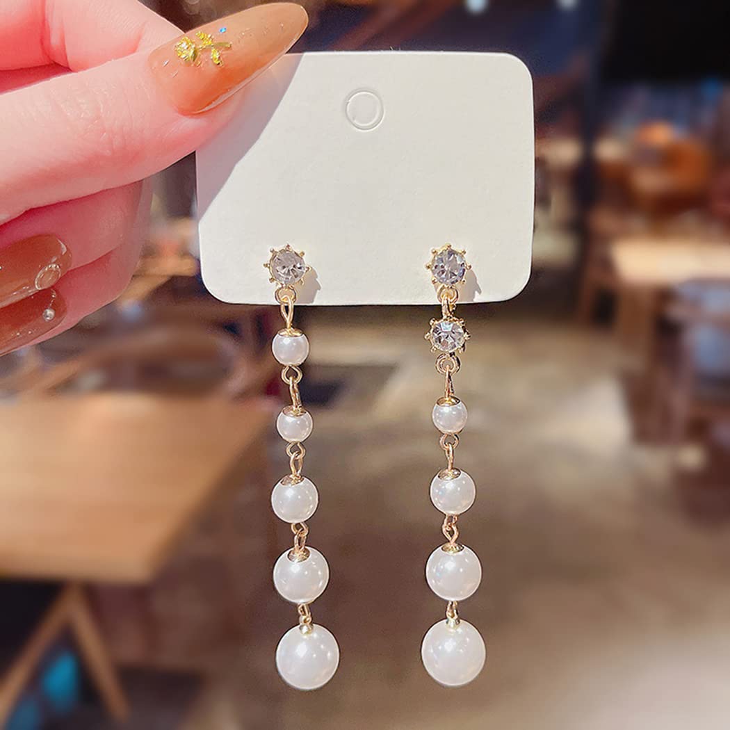 Elegant Pearl Dangle Drop Earrings for Women - 18K Gold Plated & Sterling Silver Long Tassel Pearl Ball Chain Earrings | Perfect for Weddings, Parties & Formal Occasions