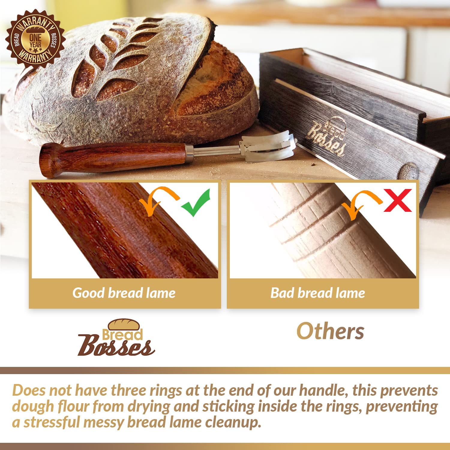 Bread Bosses Professional Bread Lame Tool - Stainless Steel Dough Slasher for Sourdough Bread Baking, Starter Jar & Scoring Knife - Perfect for Home Bakers & Gift Giving (Great for Artisan Bread Making & Baking Enthusiasts)