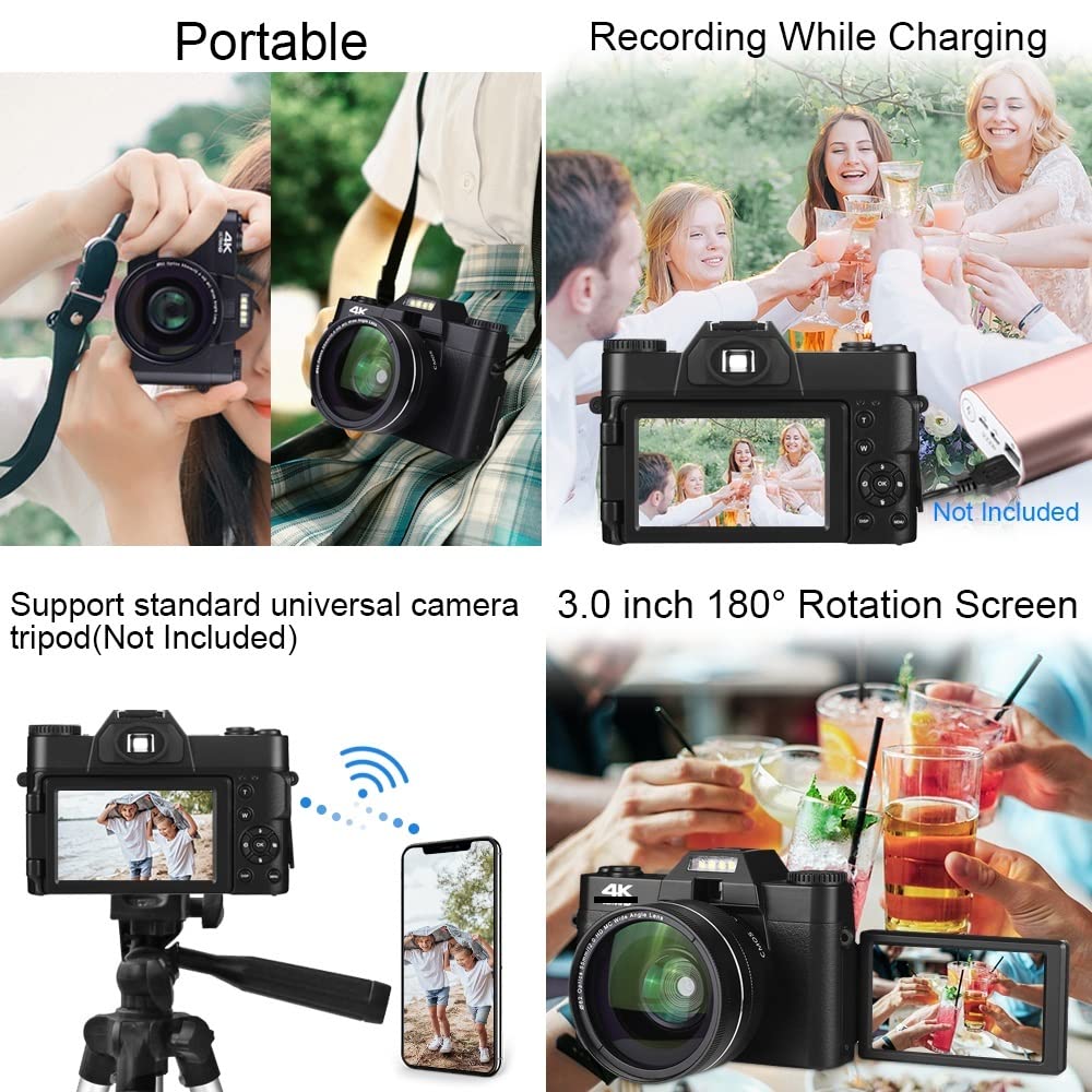 BODORME 48MP Digital Camera with 3 Inch Flip Screen, 16X Zoom, Wide Angle Lens & 32GB TF Card - Perfect for Vlogging, Photography, Webcam & Travel Videos