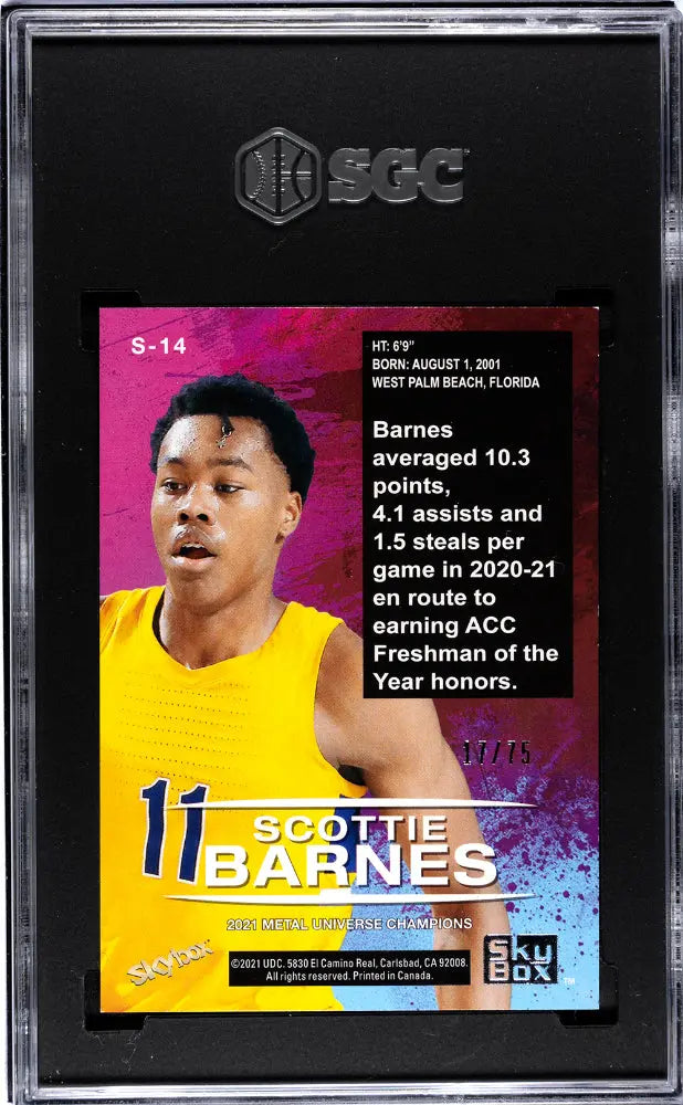 2021 Skybox Metal Universe Scottie Barnes Star Sapphire SGC 9.5 17/75 - Rare Basketball Trading Card for Collectors & NBA Fans - Perfect for Display, Investment & Sports Memorabilia Collections