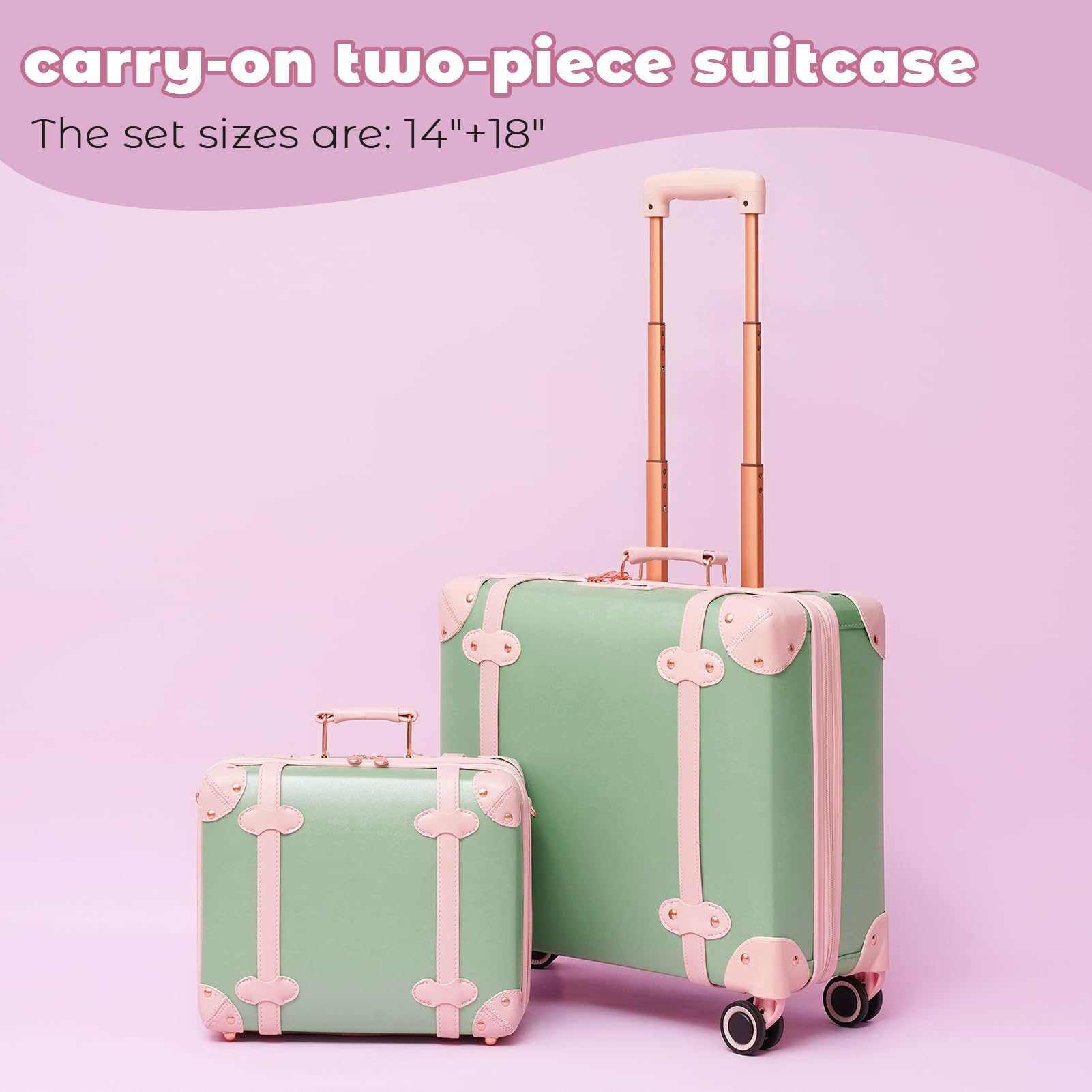 Vintage Luggage Set with Wheels - Retro Suitcase & Travel Trunk Set for Women & Men | Durable Spinner Carry-On for Air Travel, Weekend Getaways & Business Trips