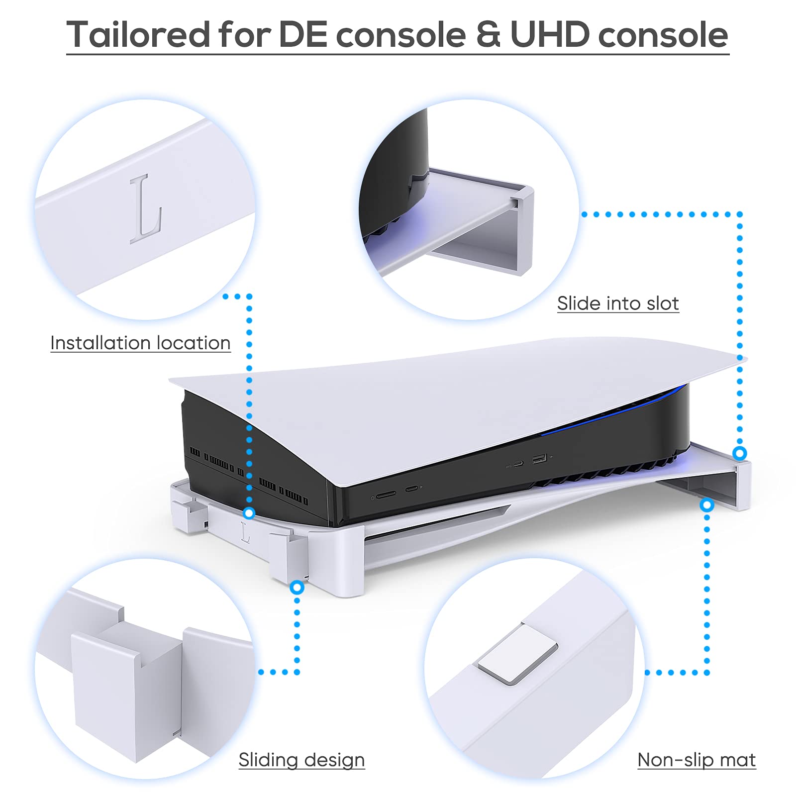 MENEEA PS5 Horizontal Stand - Compatible with PlayStation 5 Disc & Digital Edition | Durable Cooling Base for PS5 Console Accessories | Perfect for Gaming Setup & Entertainment Centers