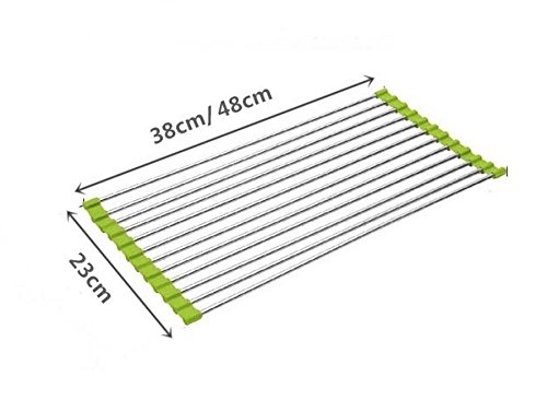 Stainless Steel Dish Drying Rack with Roll-Up Design - Space Saving Kitchen Organizer for Bowls, Plates & Utensils (38 x 23cm) | Perfect for Small Kitchens, RVs & Dorm Rooms
