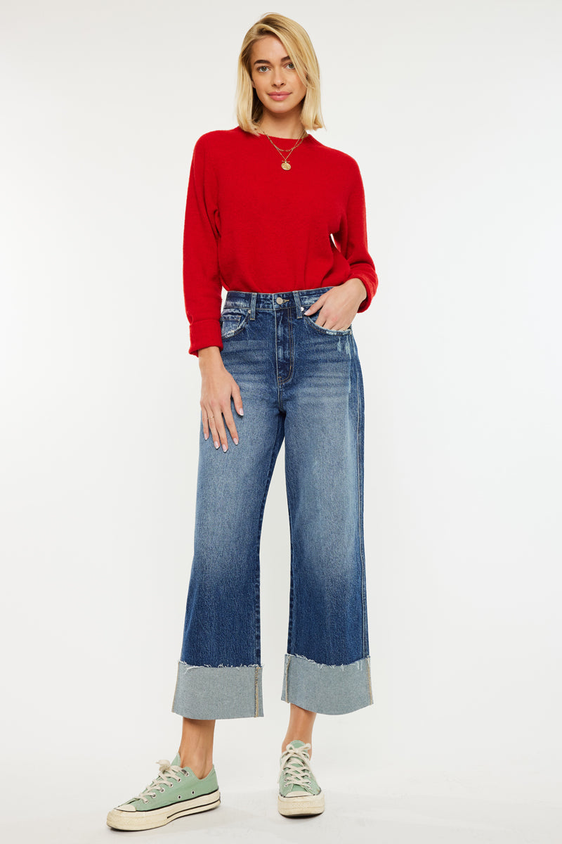 90s Vintage Lynn Cropped Wide Leg Jeans for Women - Retro High Waist Distressed Denim Pants - Perfect for Casual Outfits & Streetwear Fashion