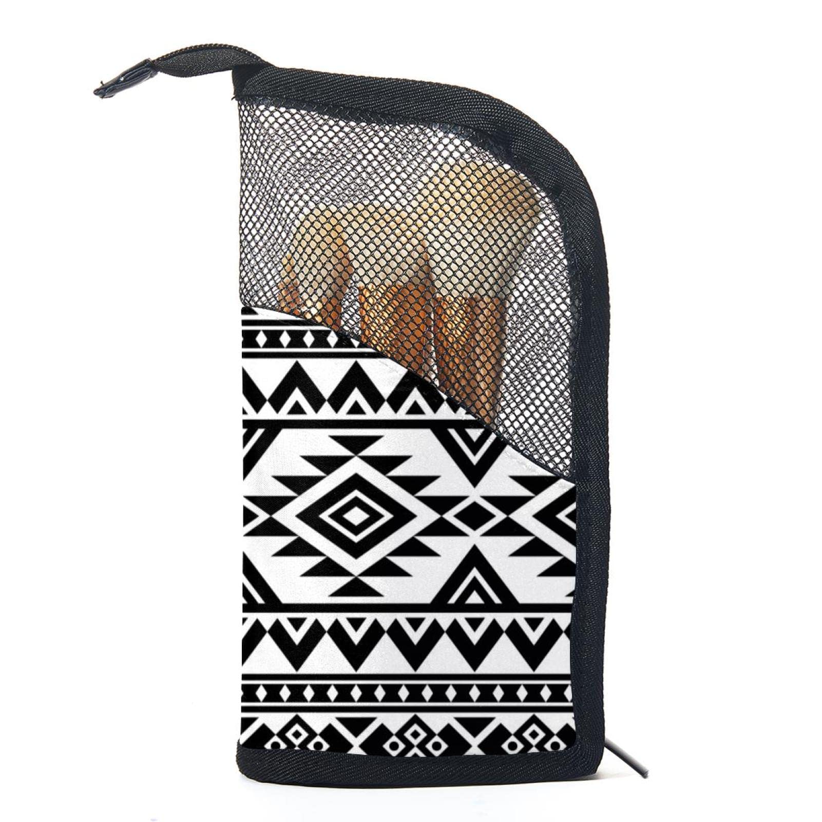12-Piece Makeup Brush Organizer Bag with Seamless Boho Ethnic Pattern - Portable Makeup Brush Holder Case for Travel & Home Vanity Organization