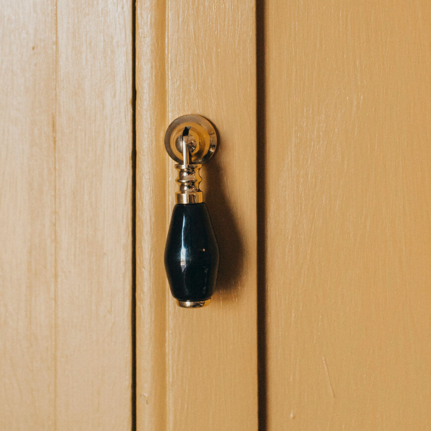 Black Brass & Ceramic Drop Pull Handle - Vintage Cabinet & Drawer Hardware for Kitchen, Bathroom & Furniture Restoration