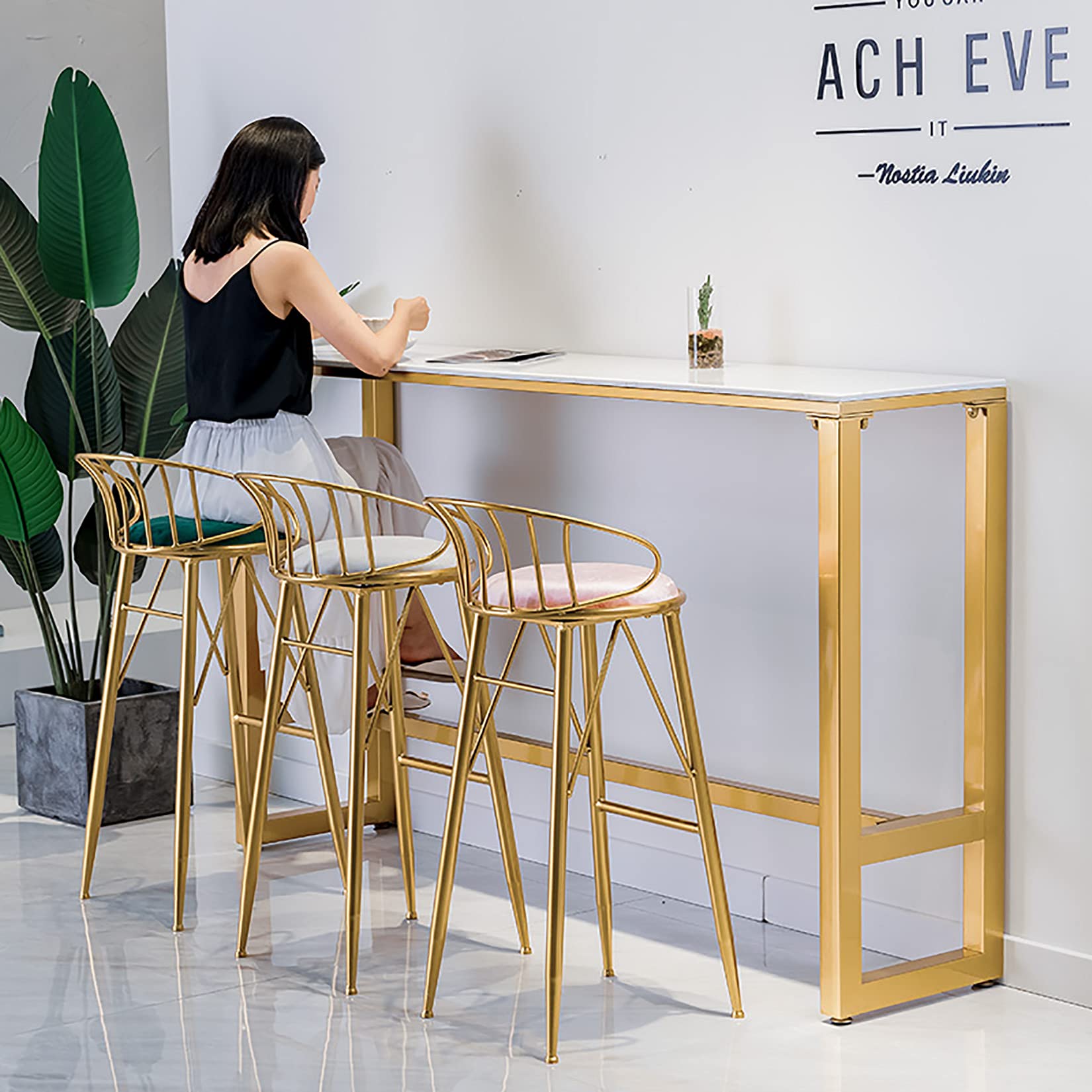 Velvet Bar Stools with Backrest & Metal Footrest - Modern Kitchen Counter Chairs for Breakfast Nook, Dining Room & Home Bar Decor - Comfortable High Stools for Kitchen Island, Restaurant & Cafe Use