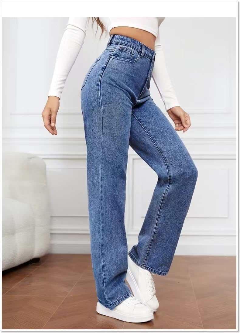 Women's High Waisted Boyfriend Cargo Jeans - Wide Leg Bootcut & Straight Leg Denim Pants (Dark Blue) | US Sizes Alpha, Large, Plus & Petite | Casual Wear, Street Style & Everyday Comfort