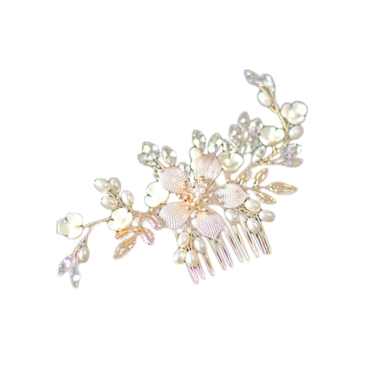 Beaupretty Bridal Pearl Tiara Hairpiece - Golden Flower Beads Wedding Hair Comb for Bride, Women's Bridal Headpiece - Perfect for Weddings, Prom, and Special Occasions
