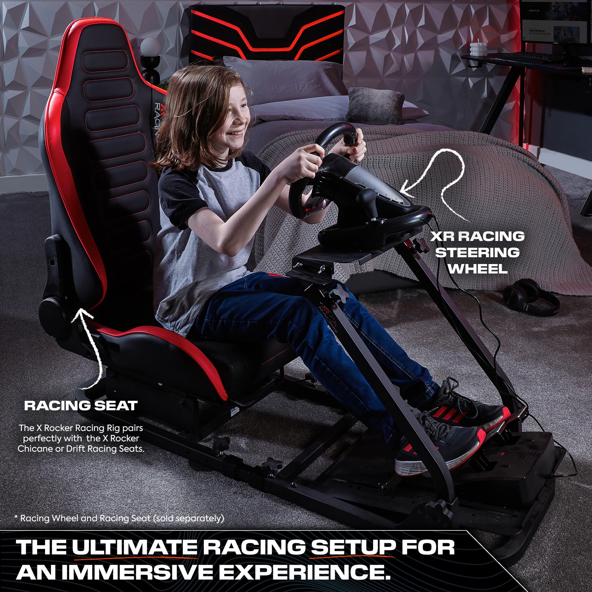 X-ROCKER Racing Wheel Stand - Adjustable Gaming Steering Wheel Stand with Gear Shifter for PS5, PS4, Xbox & PC - Perfect for Simulation Racing Games Like Forza & Gran Turismo