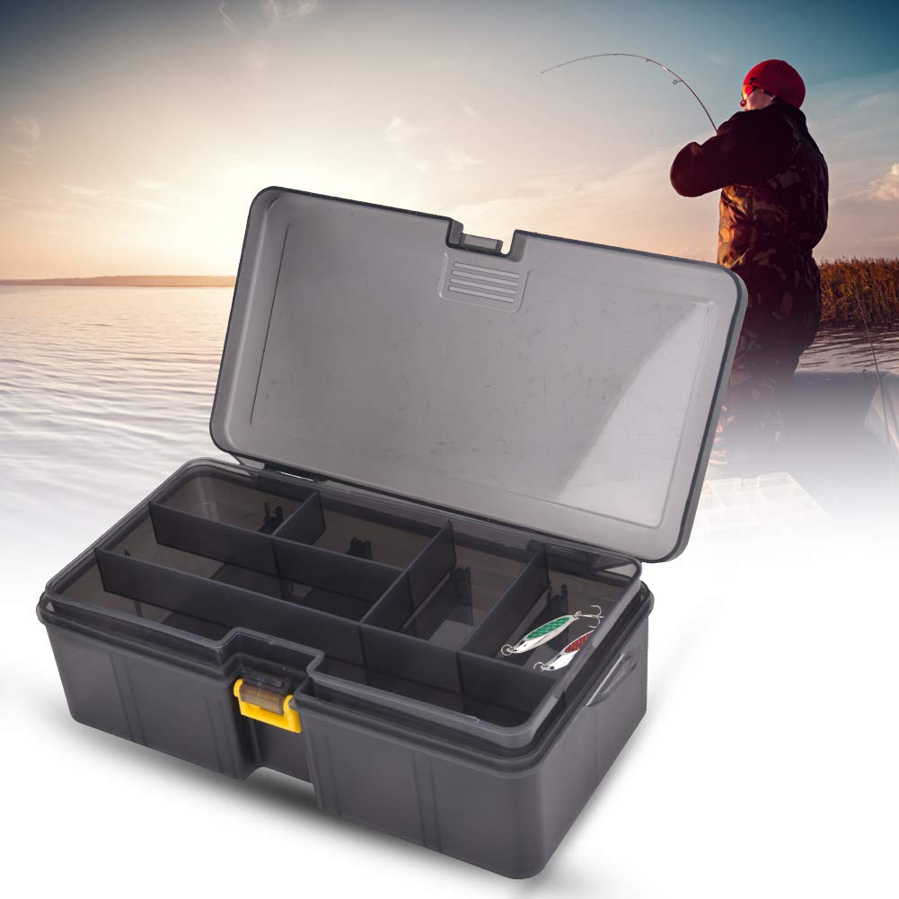 BORDSTRACT Double-Layer Plastic Fishing Tackle Box - Waterproof Black Lure Storage Case for Hooks, Baits, Jigs & Sinkers - Perfect for Freshwater & Saltwater Fishing Trips