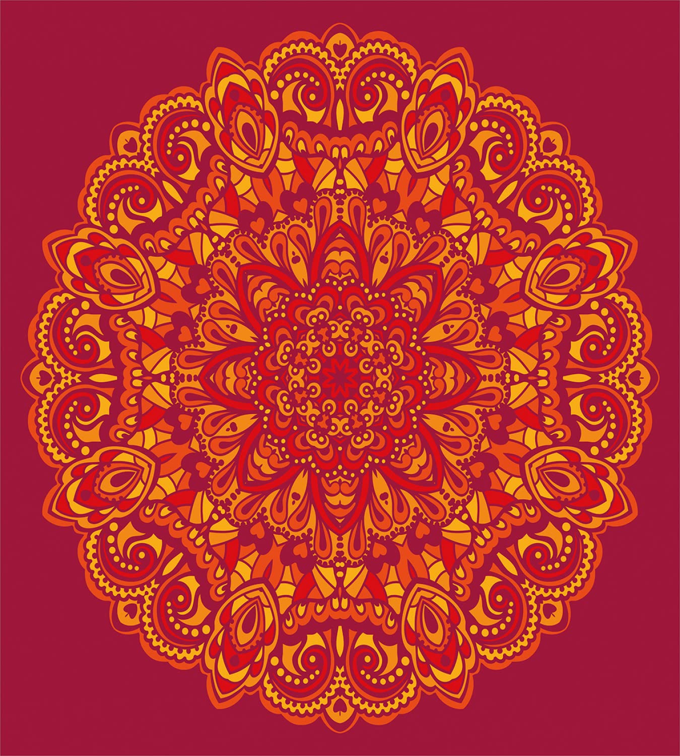 Ambesonne Mandala Duvet Cover Set - Vibrant Psychedelic Bohemian Bedding with 2 Duvet Covers & 4 Pillowcases, 2-Pack California King Size in Vermilion Fuchsia - Perfect for Boho Chic Bedrooms, Guest Rooms, and Meditation Spaces