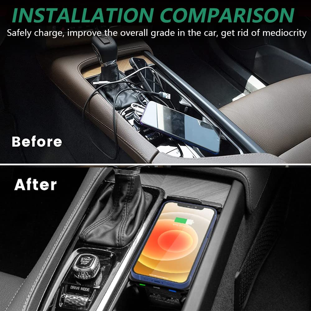 15W Fast Wireless Charger for Volvo XC90 XC60 S90 S60 V90 V60 (2017-2022 Models) - Qi-Certified Car Phone Charging Pad with LED Indicator, Perfect Center Console Accessory & Gift for Volvo Owners - Ideal for Commuting, Road Trips and Daily Driving