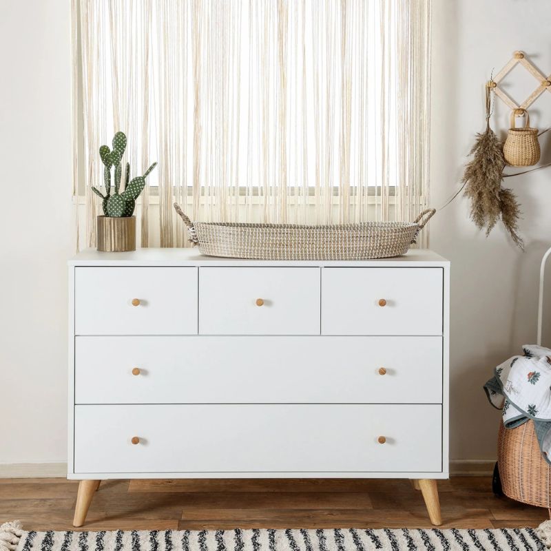 Austin 5-Drawer Nursery Dresser - White Baby Changing Table with Storage for Nursery Organization | Perfect for Baby Clothes, Diapers & Nursery Essentials