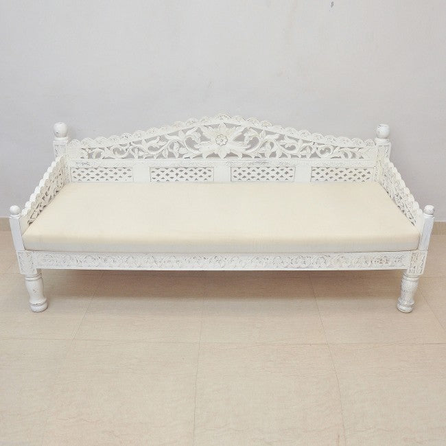 Hand Carved Balinese Daybed - Solid Teak Wood Outdoor Lounge Bed for Patio, Garden, or Poolside - Perfect for Relaxing, Sunbathing, and Boho Chic Decor
